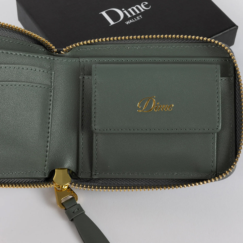 Dime MTL Cursive Zip Wallet Slate Green