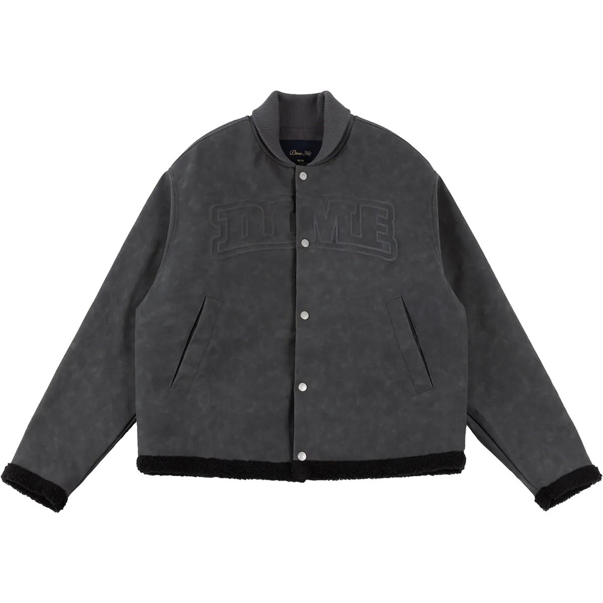 Dime MTL Faux Suede Varsity Jacket Charcoal