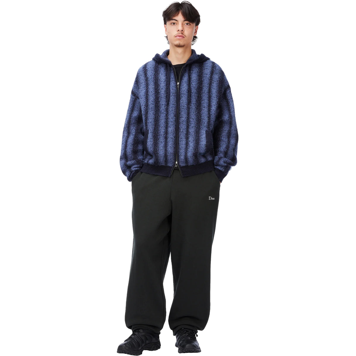Dime MTL Mohair Striped Zip Hoodie Blue
