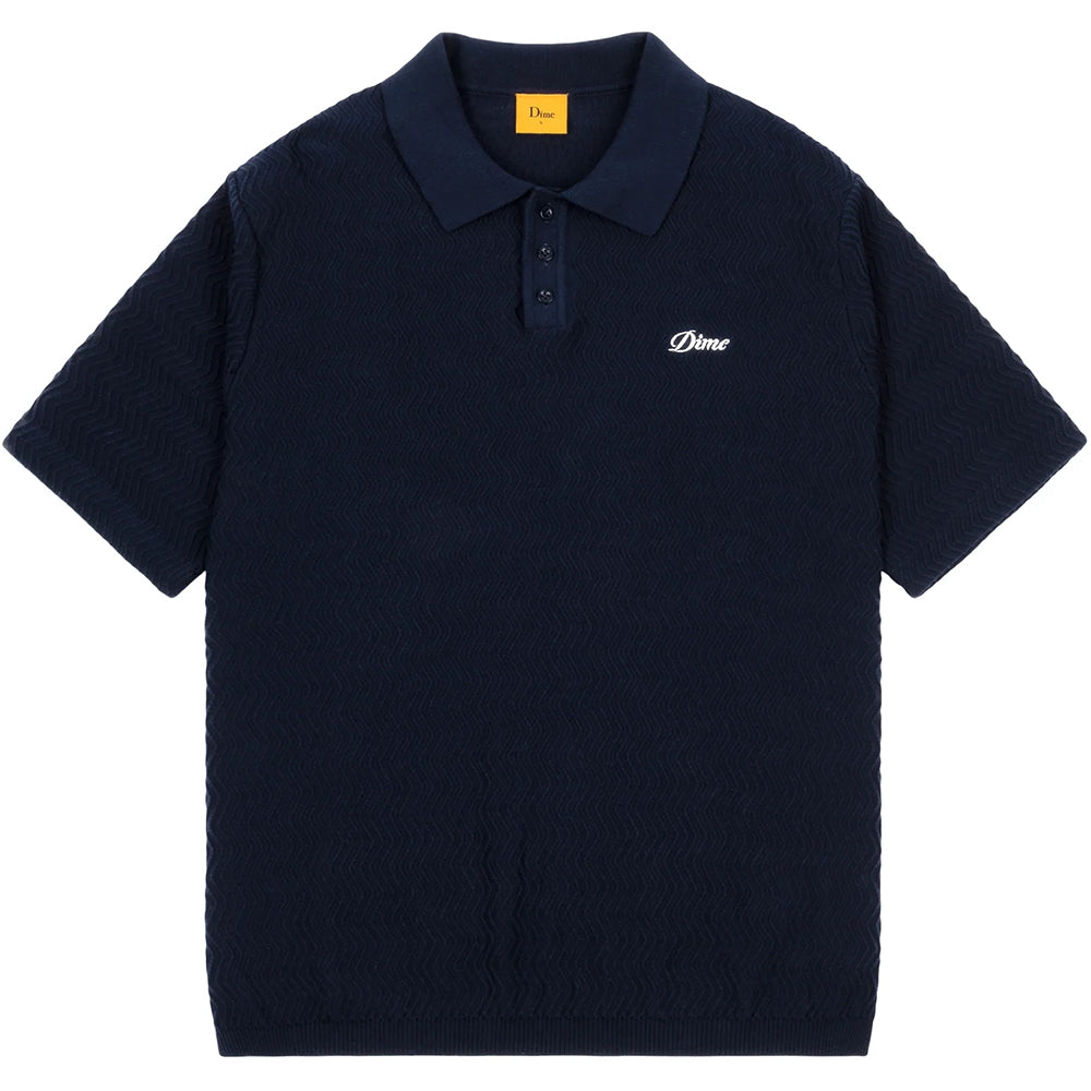 Dime MTL Wave Cable Knit Polo Navy