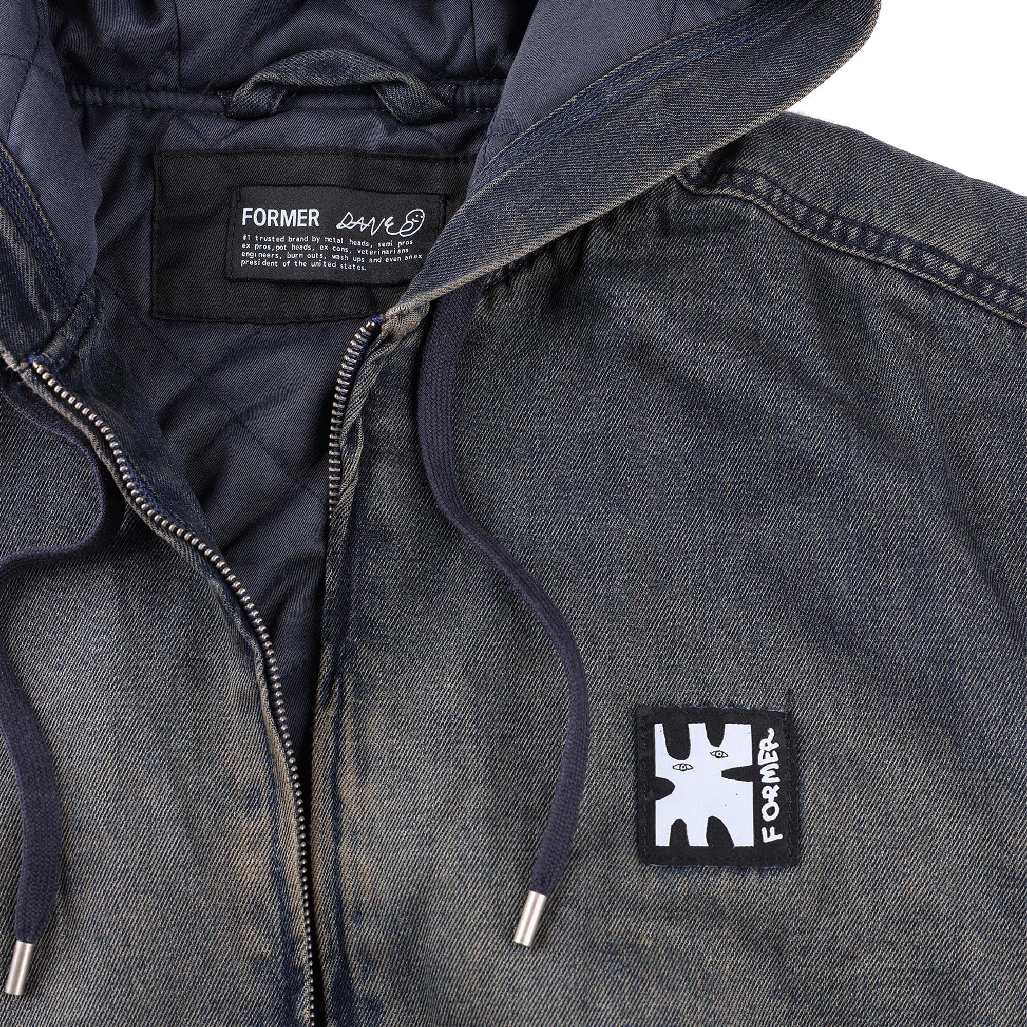 Former Enigma Hooded Denim Jacket Dark Blue