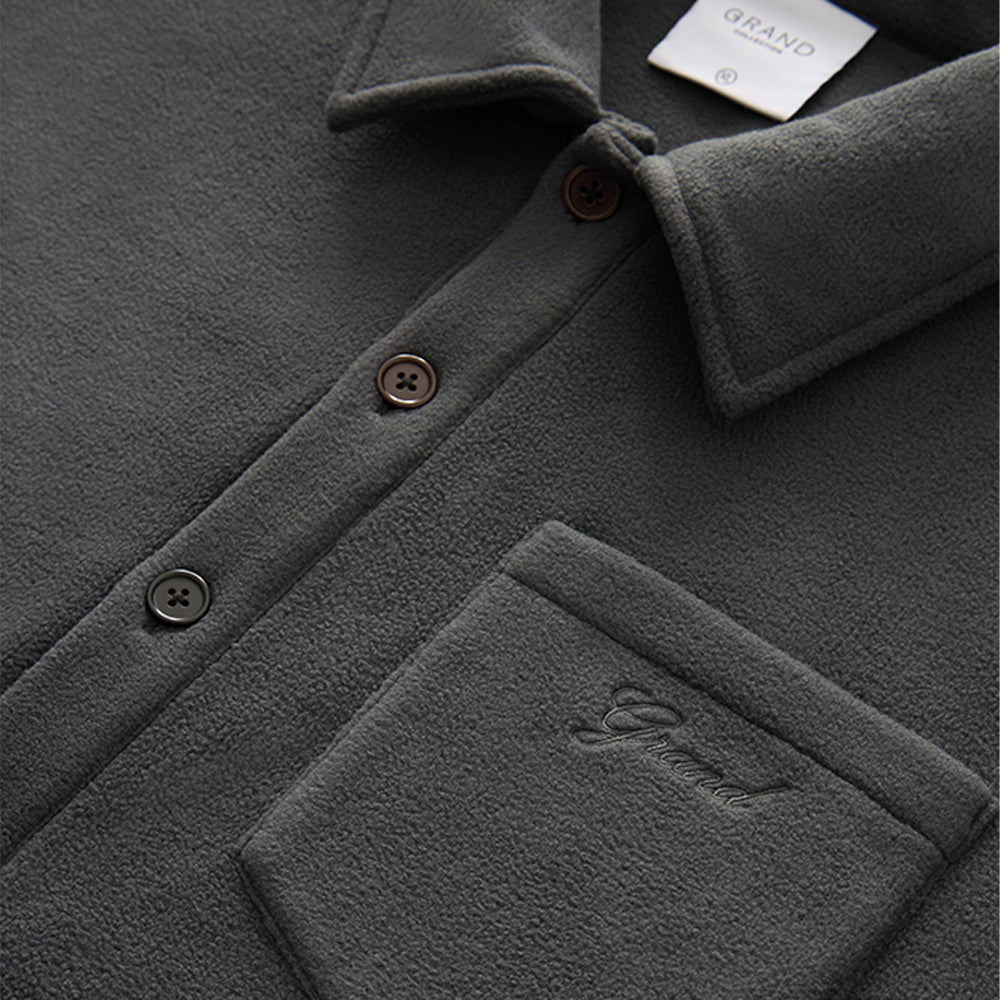 Grand Collection Polar Fleece Button Up Overshirt Grey