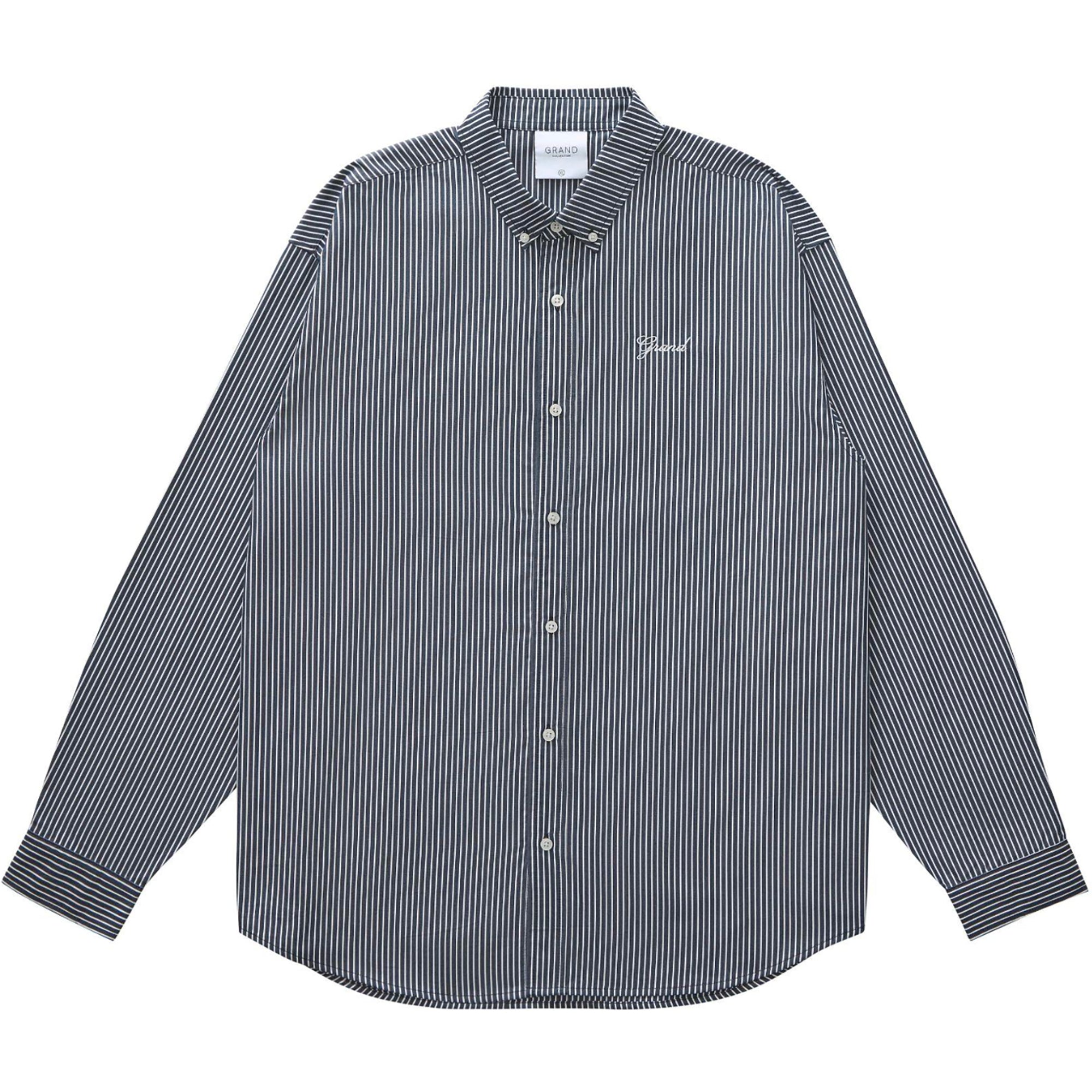 Grand Collection Striped Poplin Shirt Navy