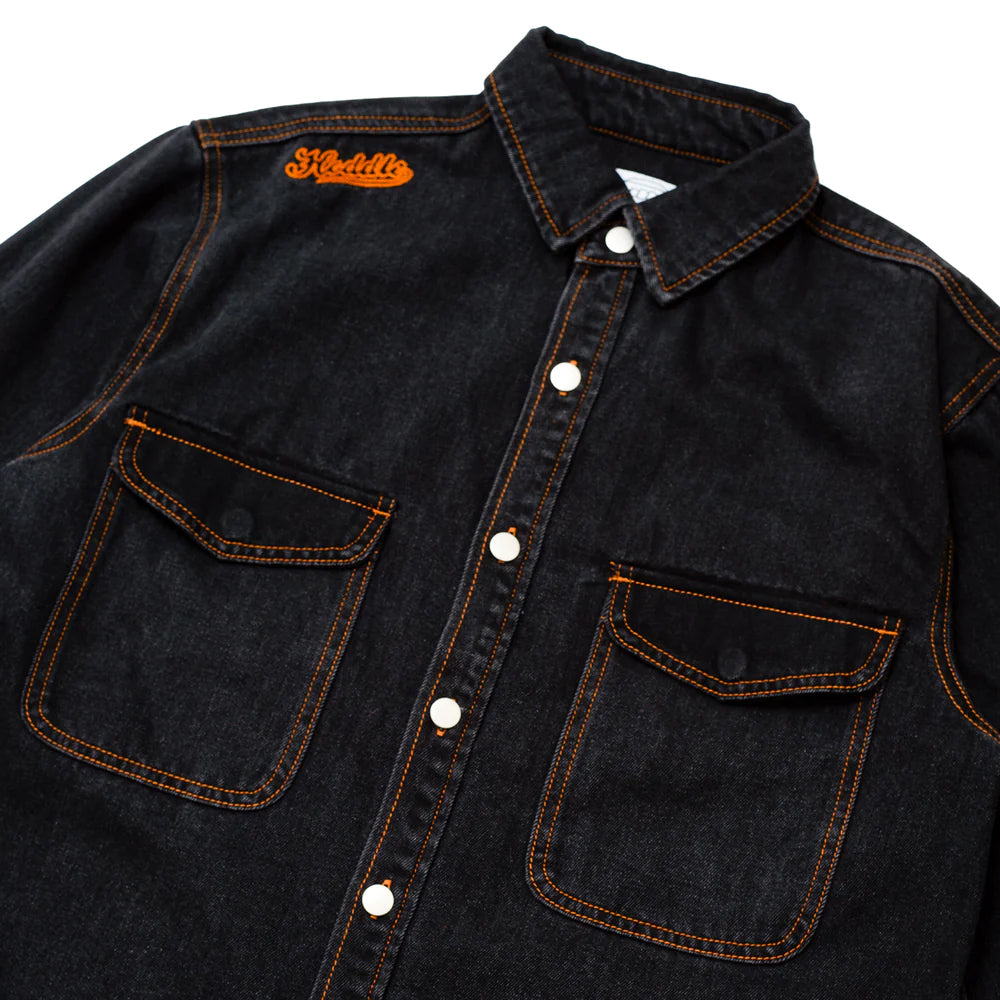 Hoddle Miroter Denim Shirt Black/Gold Stitch