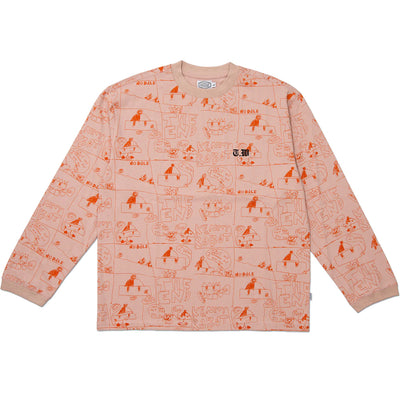 Hoddle Quiet Joe Long Sleeve Tee Salmon/Burnt Orange