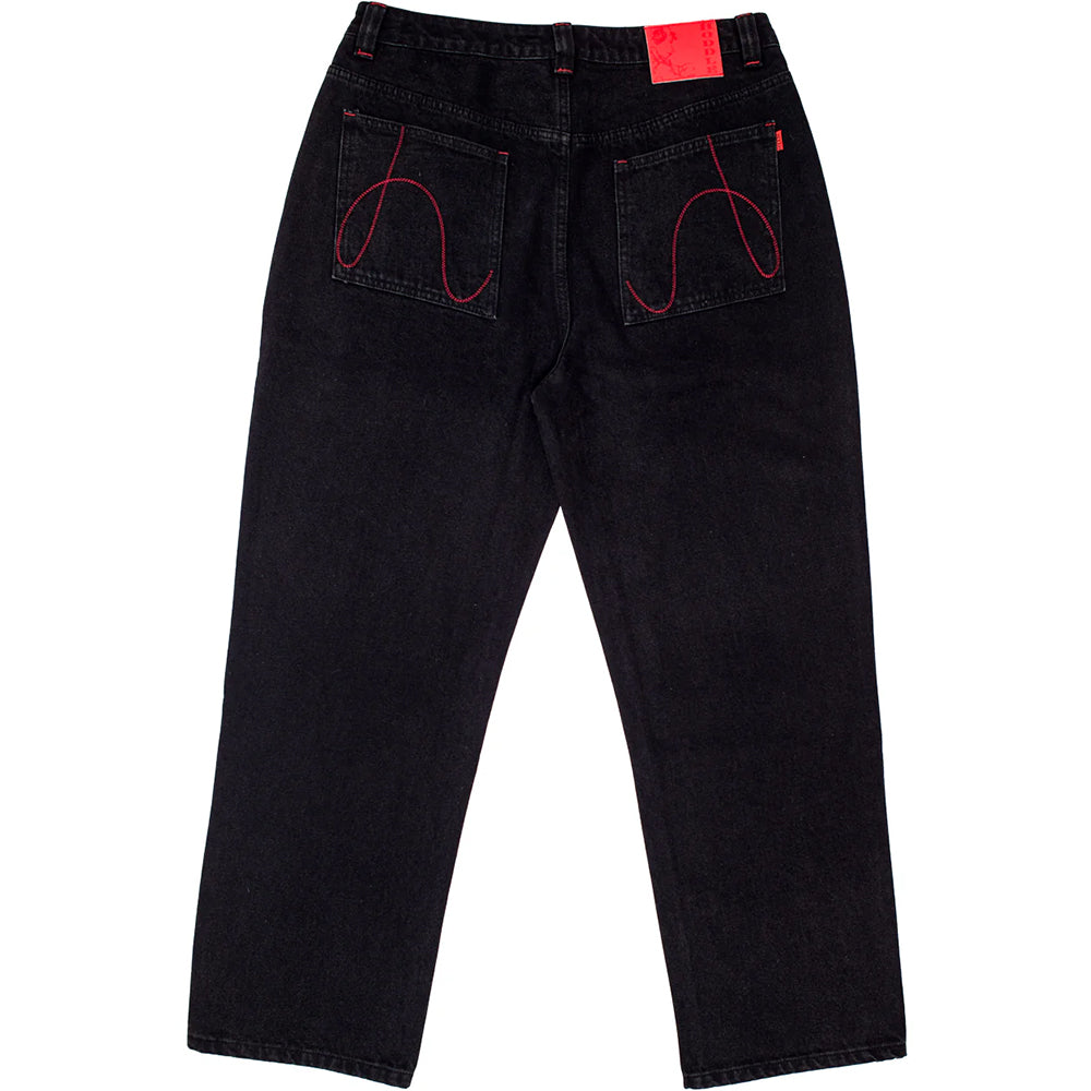 Hoddle Sonas Jeans Black/Red Contrast Stitch
