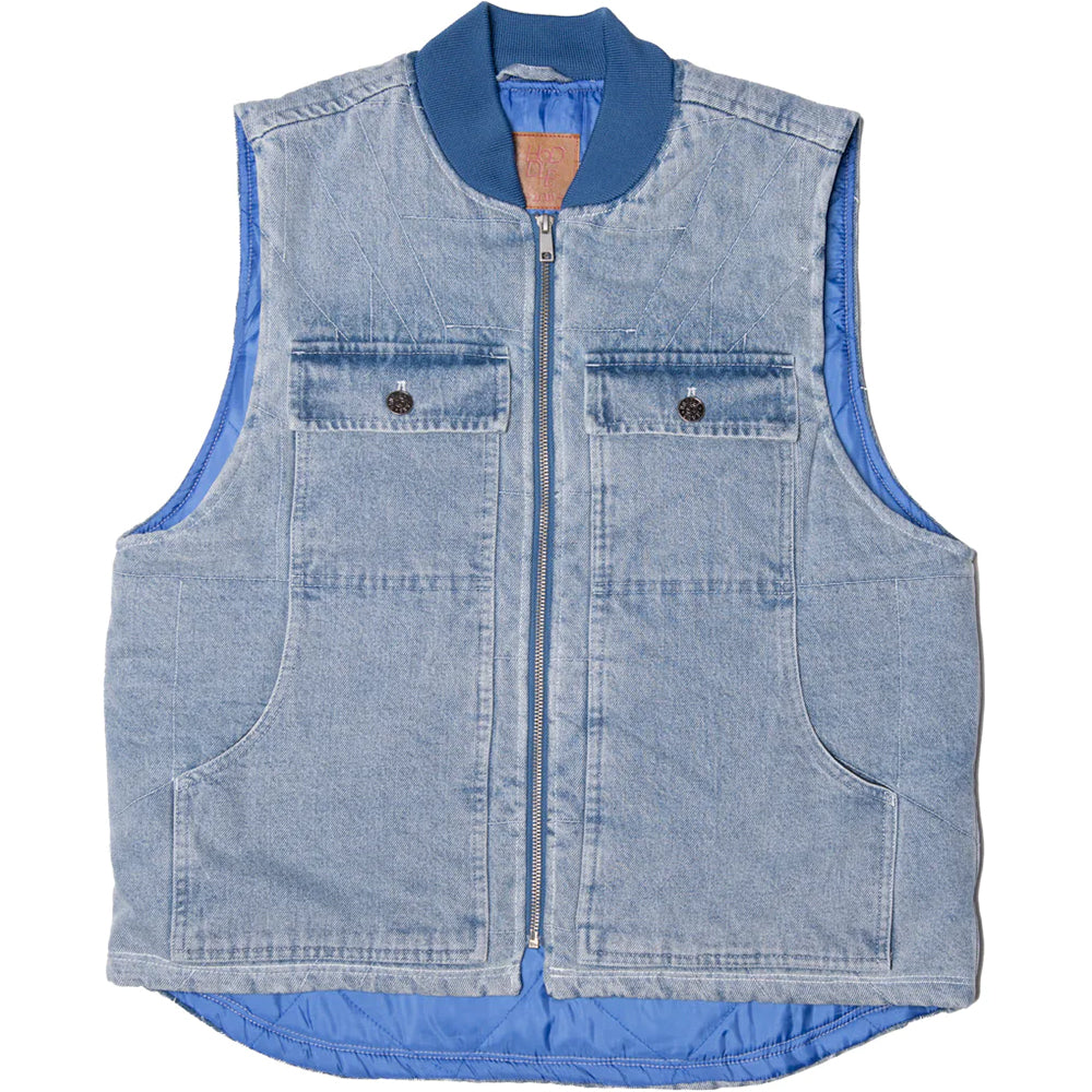 Hoddle Zip Up Carpenter Vest Blue Denim Wash