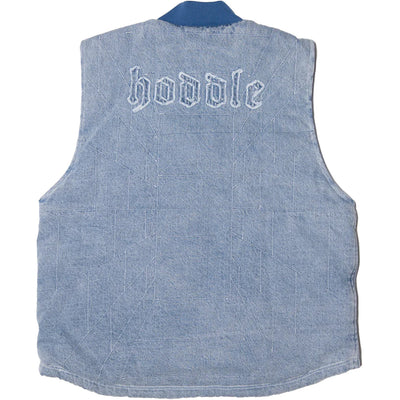 Hoddle Zip Up Carpenter Vest Blue Denim Wash