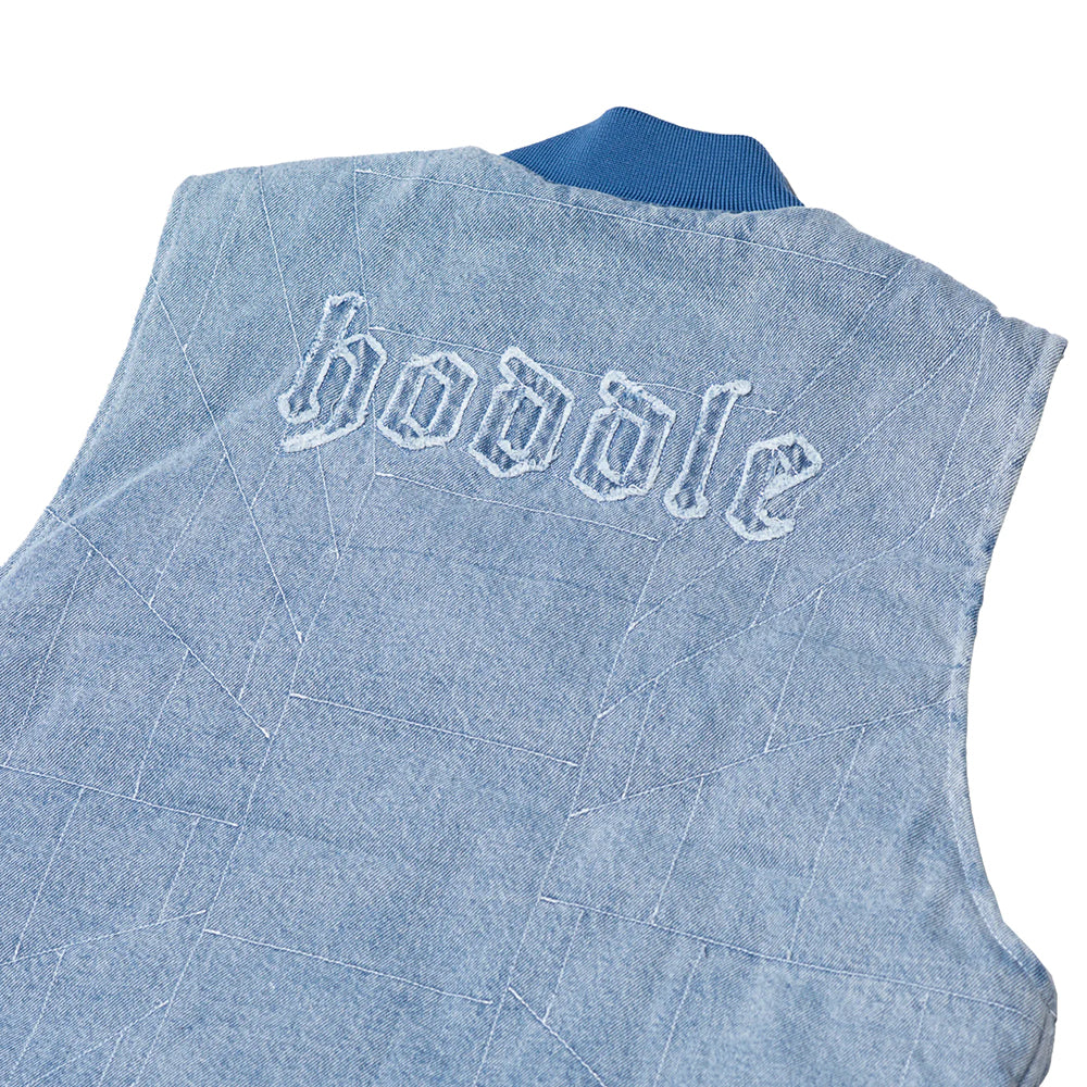 Hoddle Zip Up Carpenter Vest Blue Denim Wash