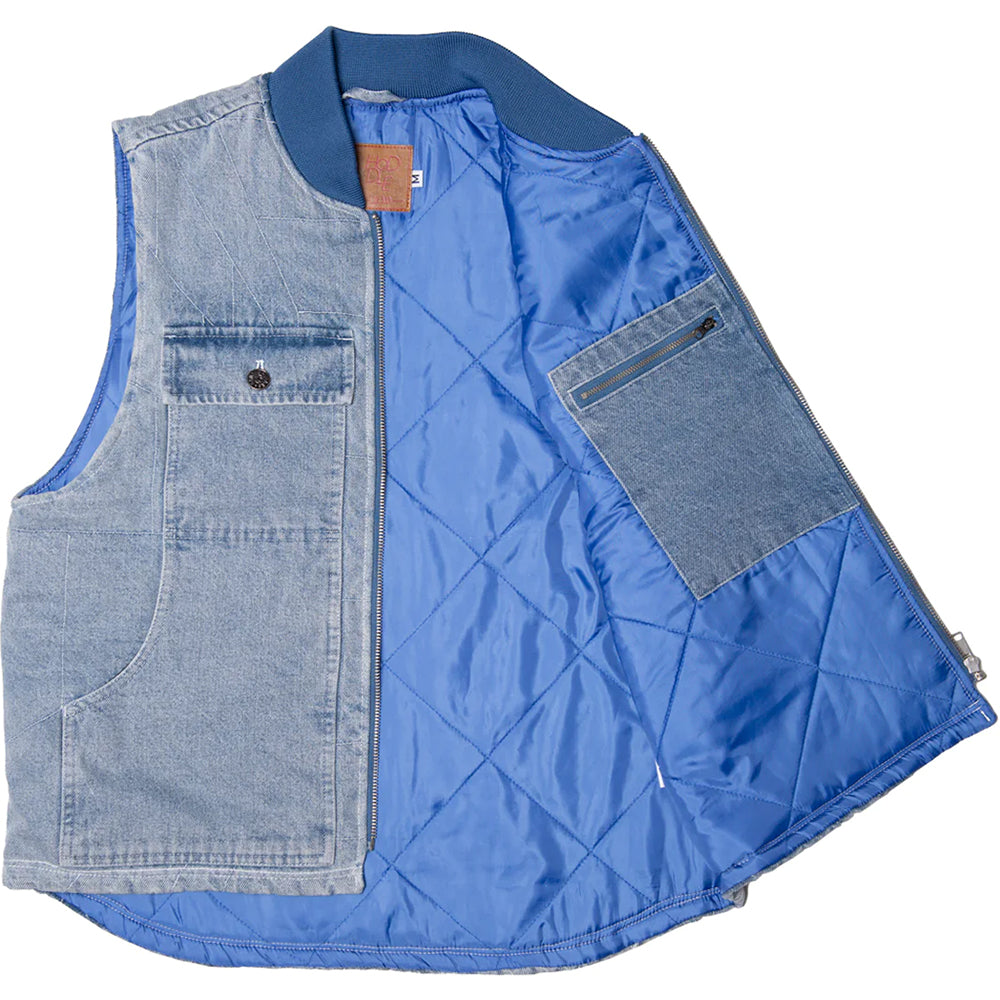 Hoddle Zip Up Carpenter Vest Blue Denim Wash