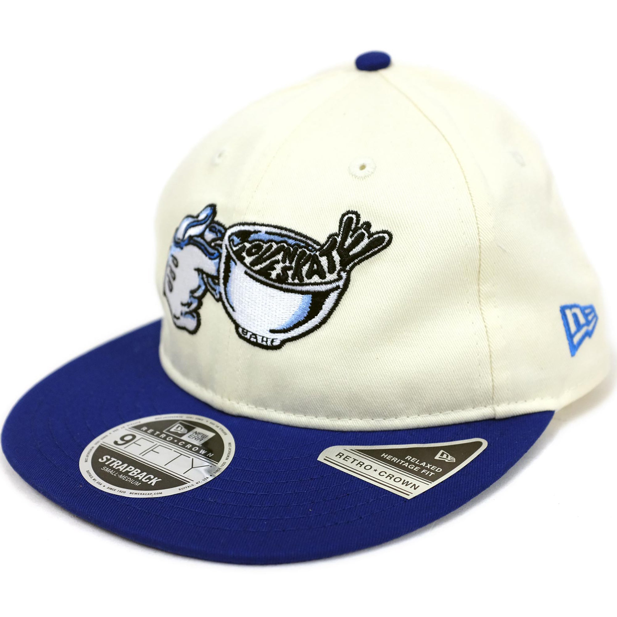 Lovenskate x New Era Spill Retro Crown 9FIFTY Strapback Cap Cream/Blue