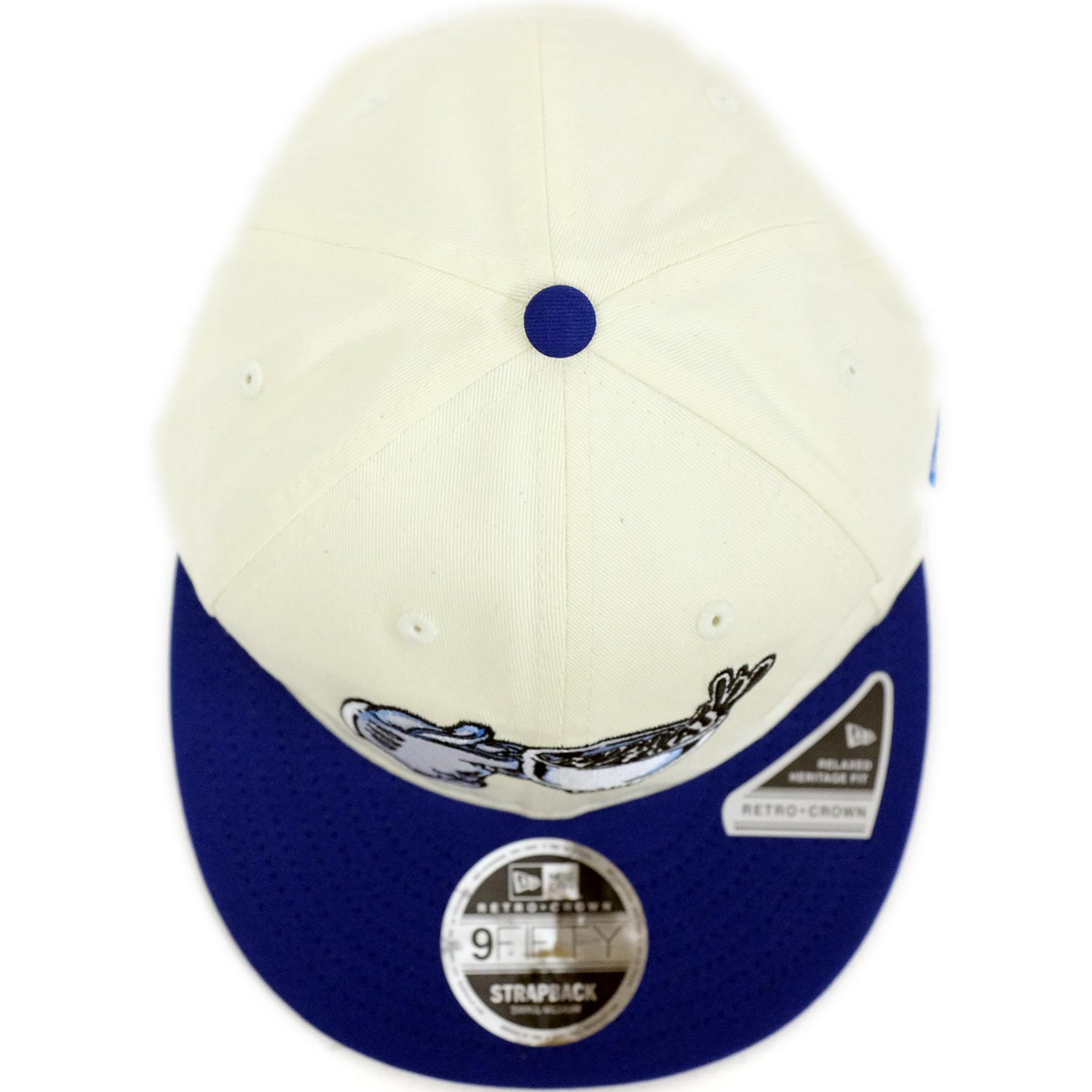 Lovenskate x New Era Spill Retro Crown 9FIFTY Strapback Cap Cream/Blue