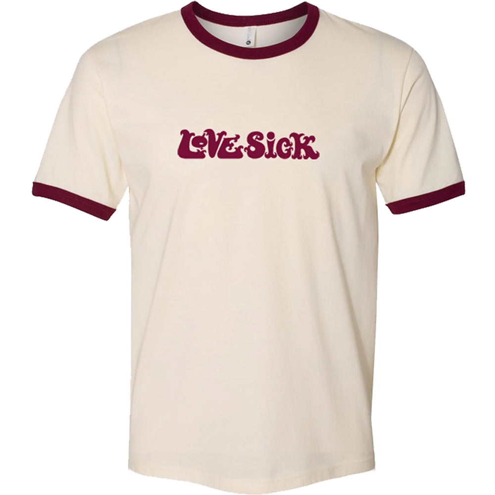 Lovesick Alone Again Ringer T Shirt Natural/Maroon Trim