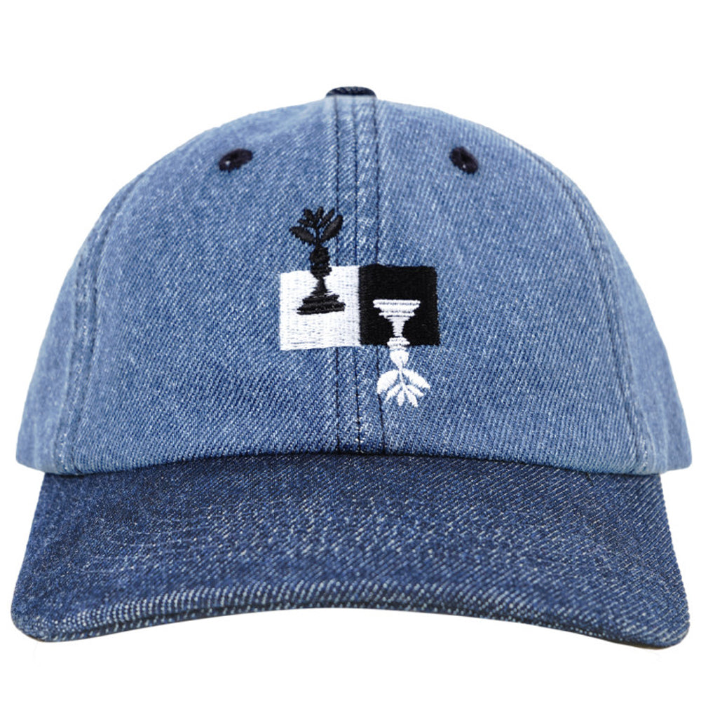 Magenta Chess Dad Hat Blue Denim