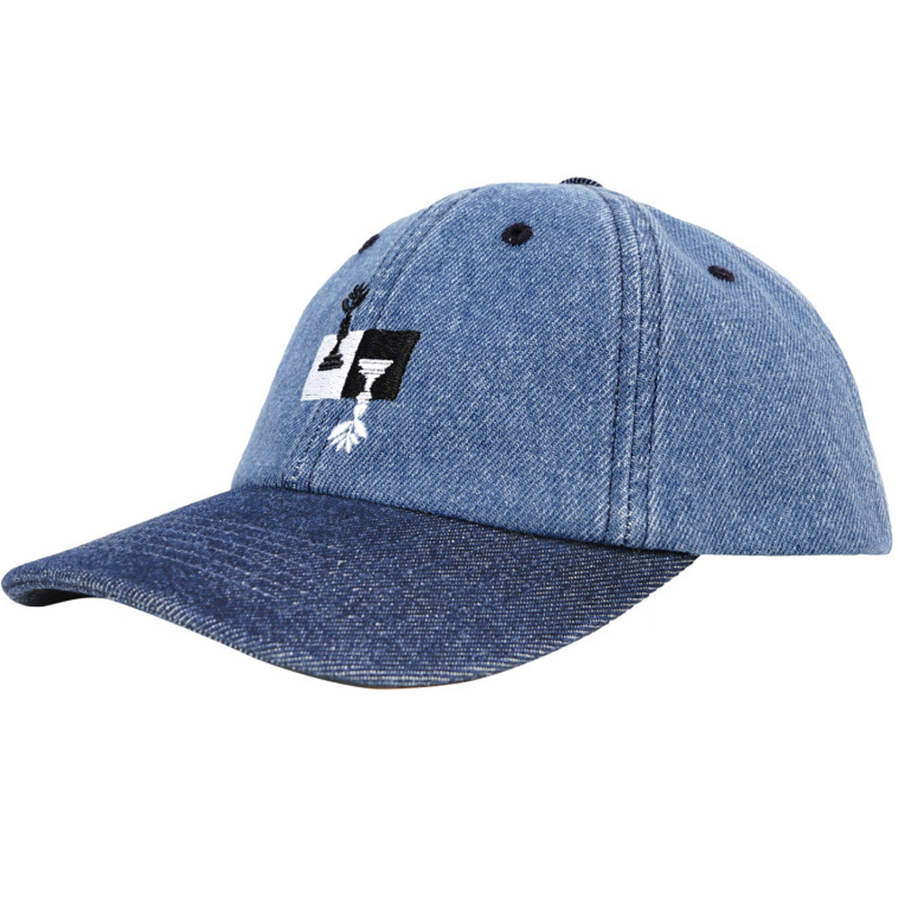 Magenta Chess Dad Hat Blue Denim