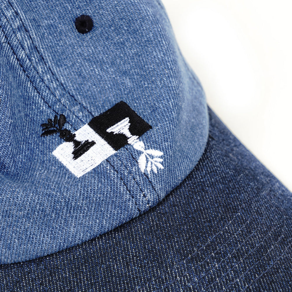 Magenta Chess Dad Hat Blue Denim