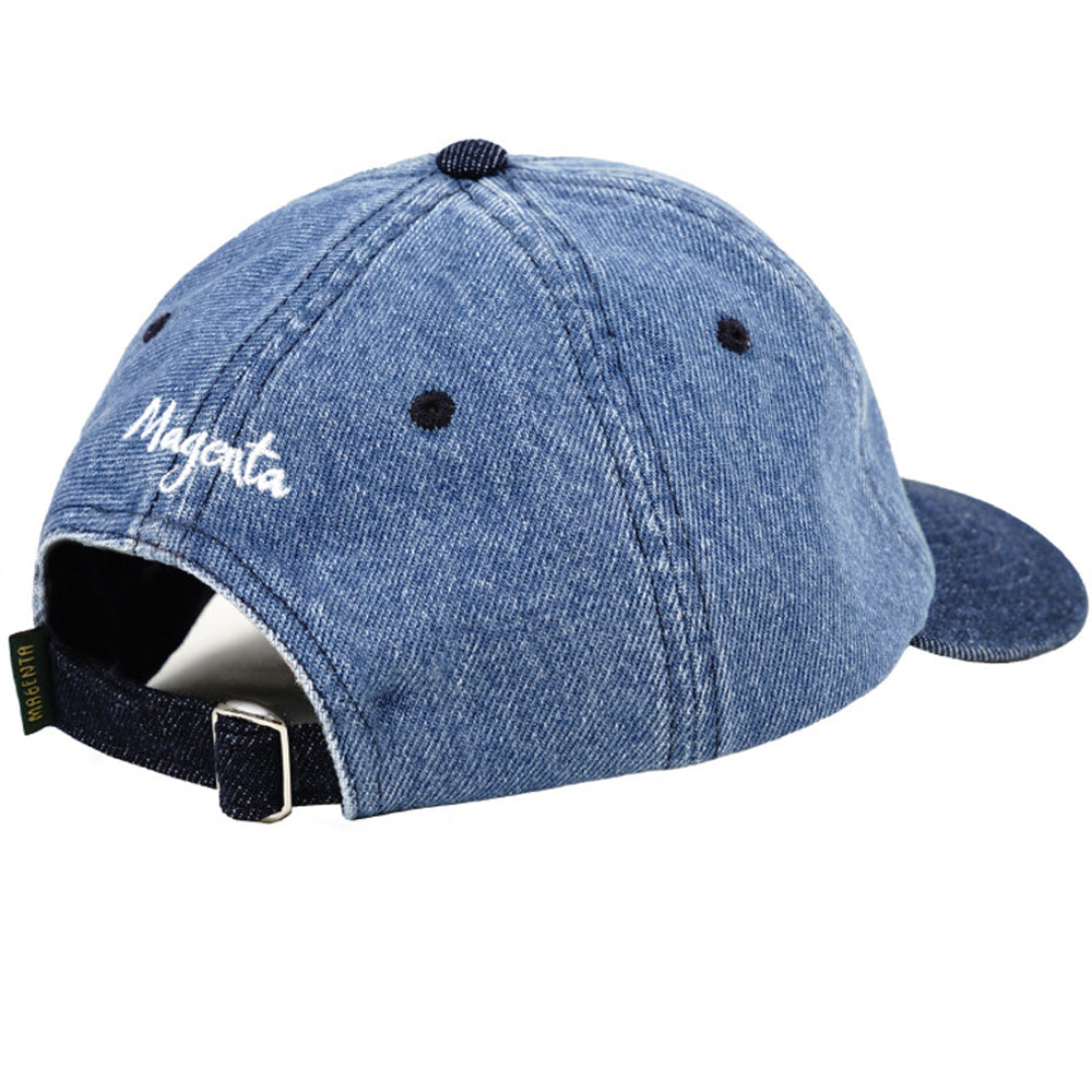 Magenta Chess Dad Hat Blue Denim