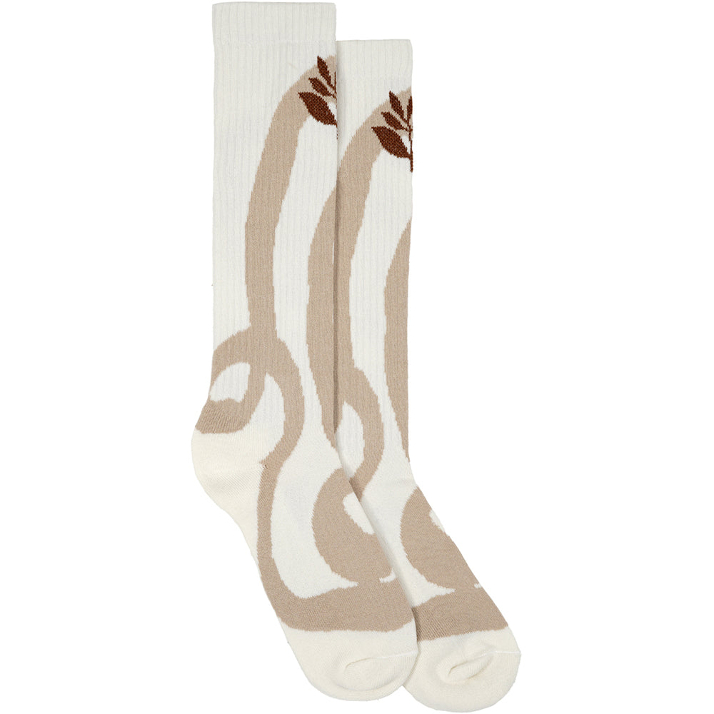 Magenta Lines Knee Socks White