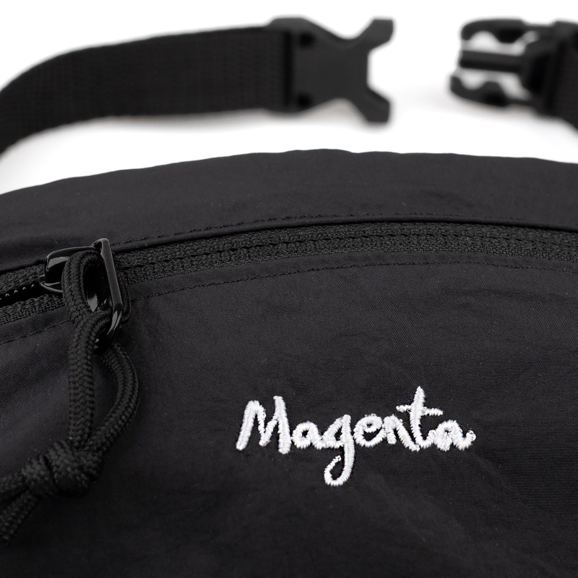 Magenta Script Banana Bag Black