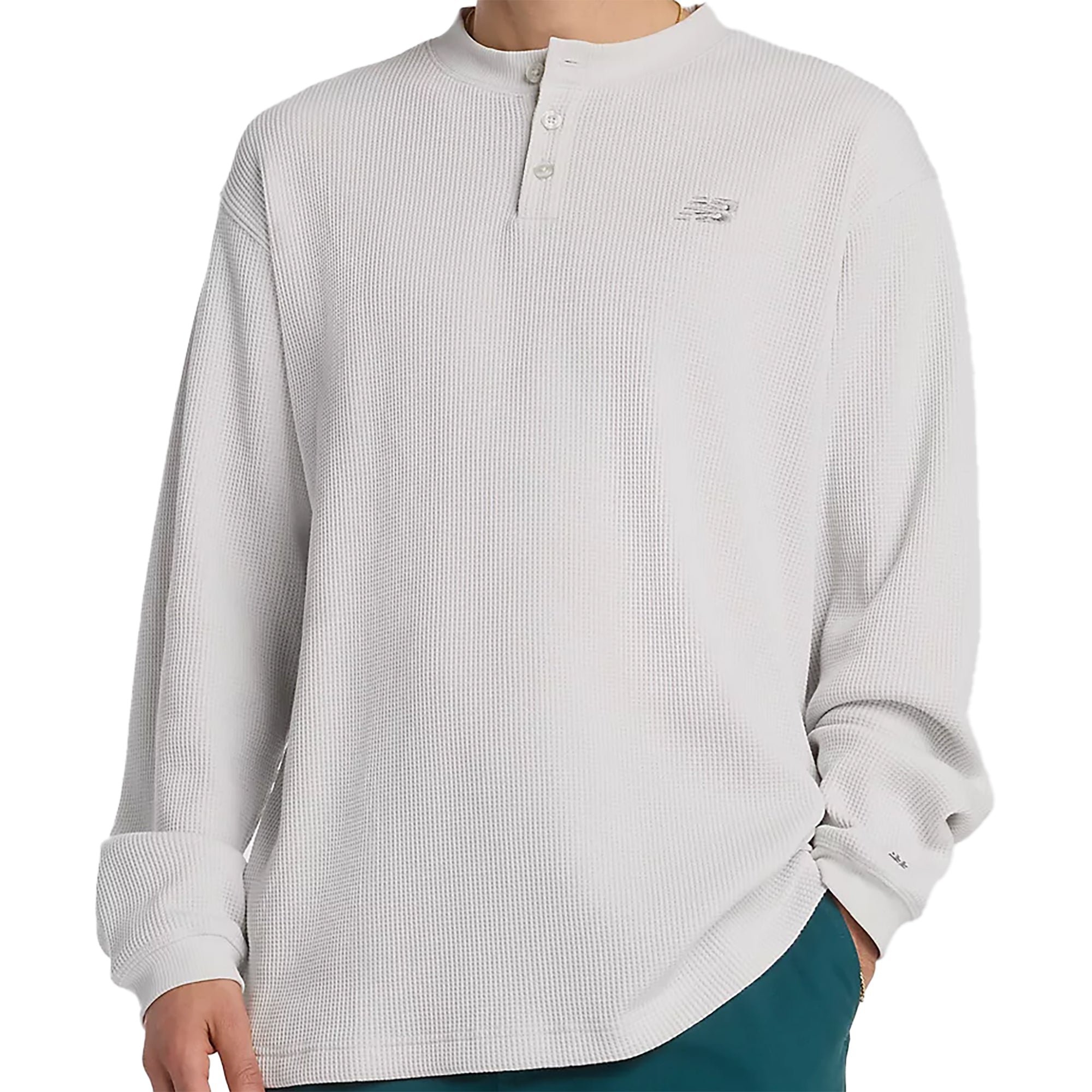 New Balance Numeric Waffle Knit Long Sleeve Henley Grey Matter