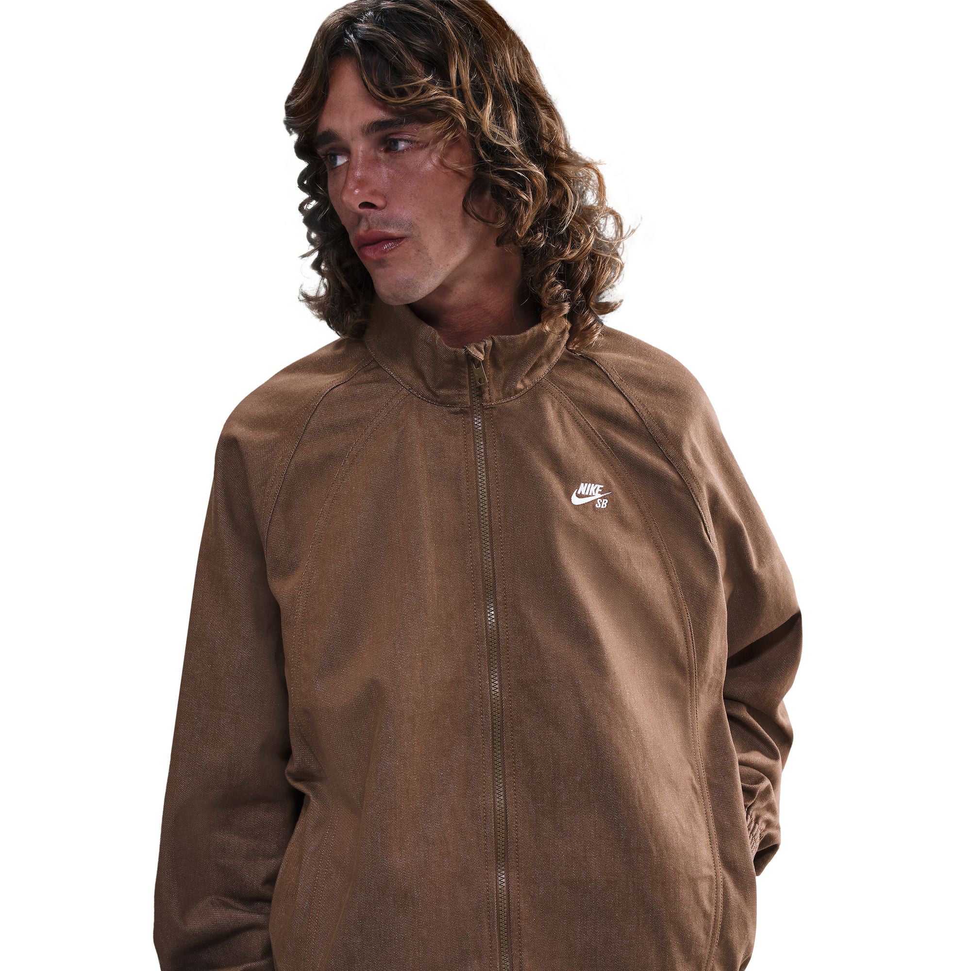 Nike SB Denim Full-Zip Track Jacket Mosswood Brown/White