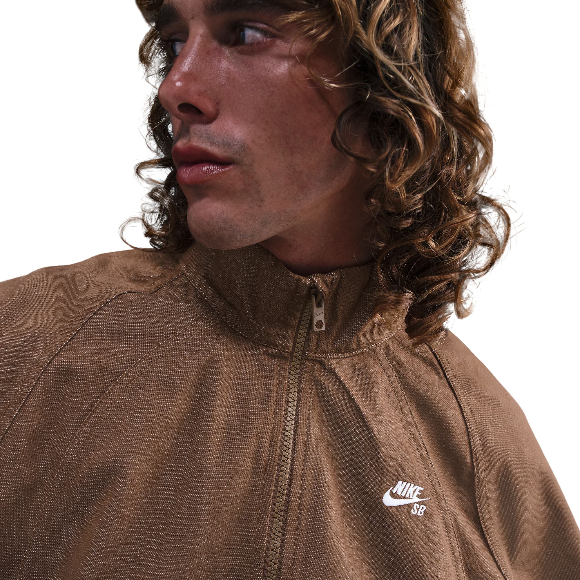Nike SB Denim Full-Zip Track Jacket Mosswood Brown/White