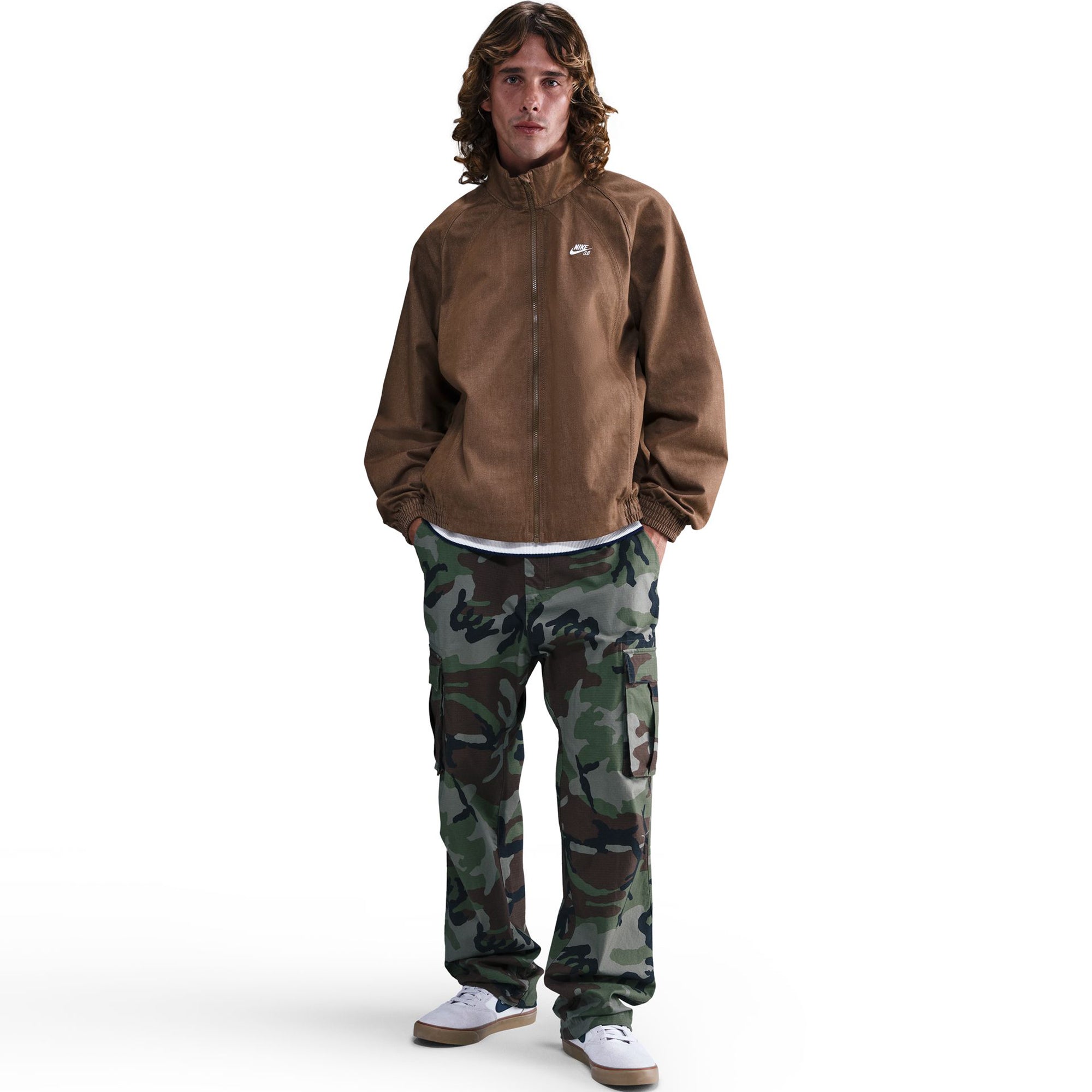Nike SB Denim Full-Zip Track Jacket Mosswood Brown/White