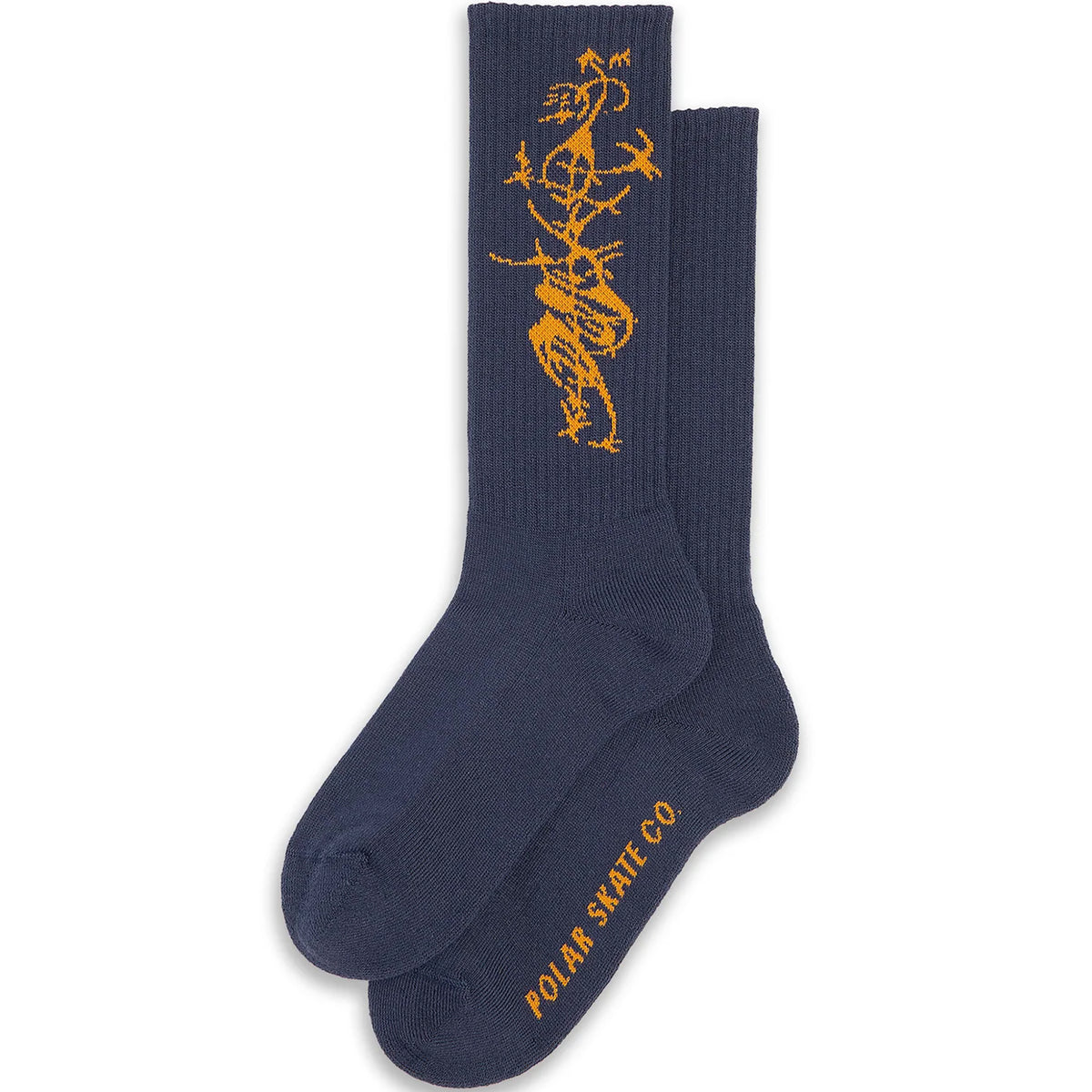 Polar Skate Co Ebou Sanyang Tribal Long Rib Socks Navy/Yellow