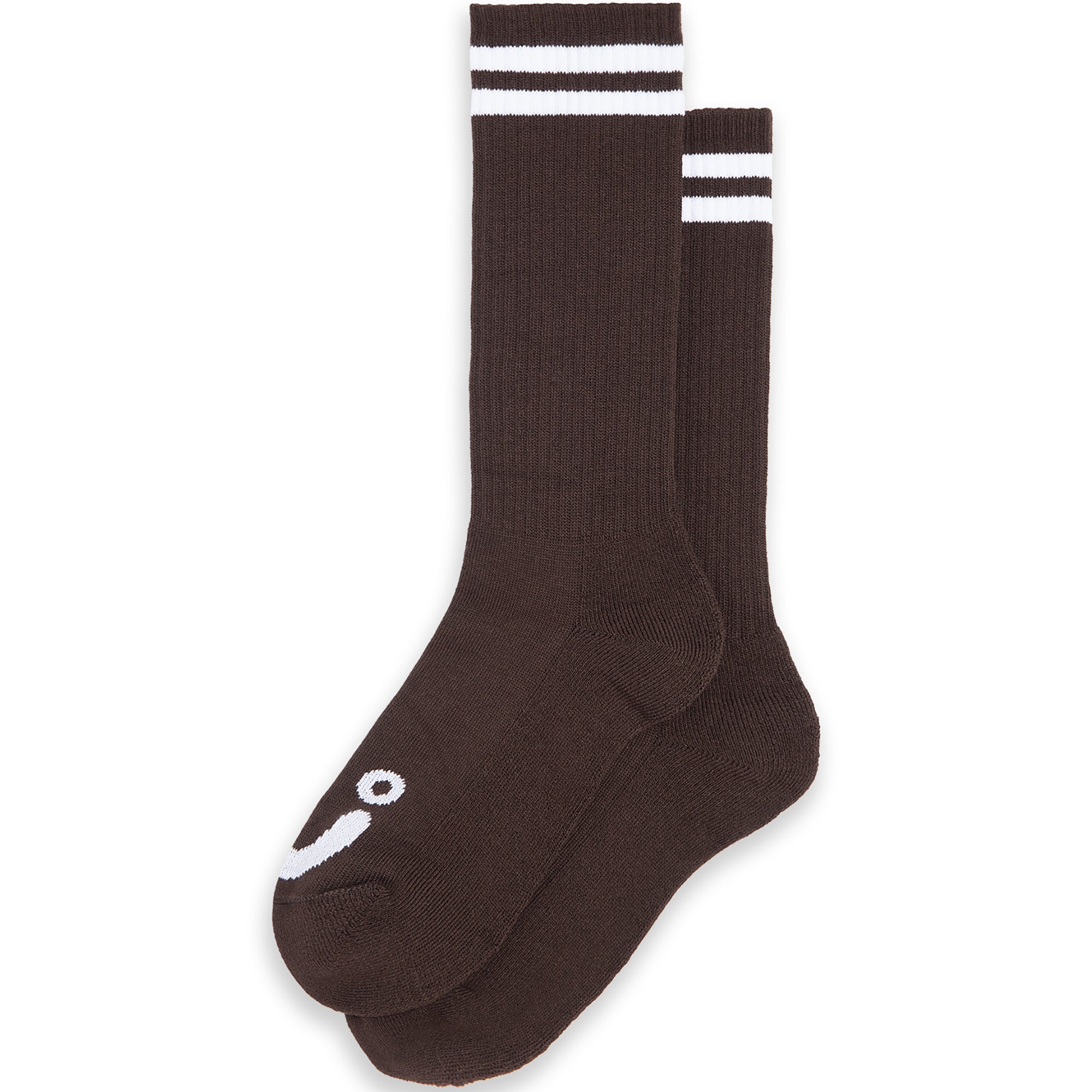 Polar Skate Co Long Rib Socks Happy Sad Brown/White