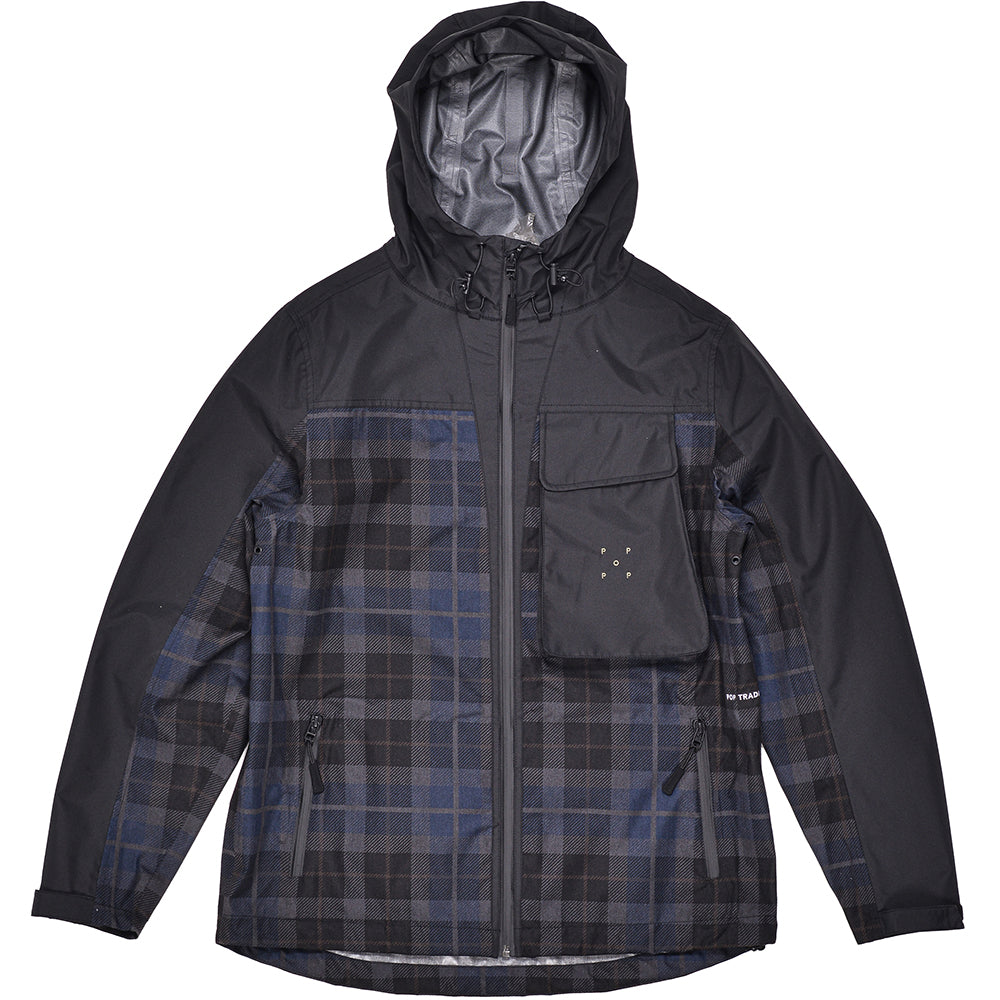 Pop Trading Company Big Pocket Hooded Tech Jacket Black/Navy Check