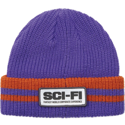 Sci-Fi Fantasy Reflective Patch Striped Beanie Purple/Orange