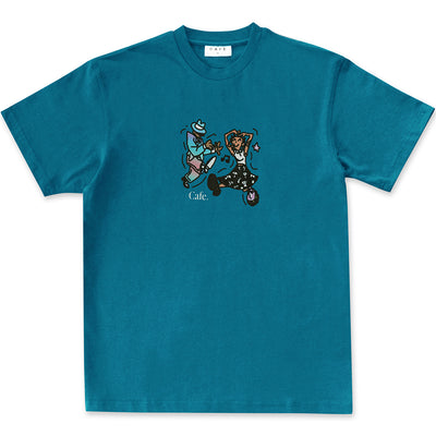 Skateboard Cafe Dancing Tee Teal
