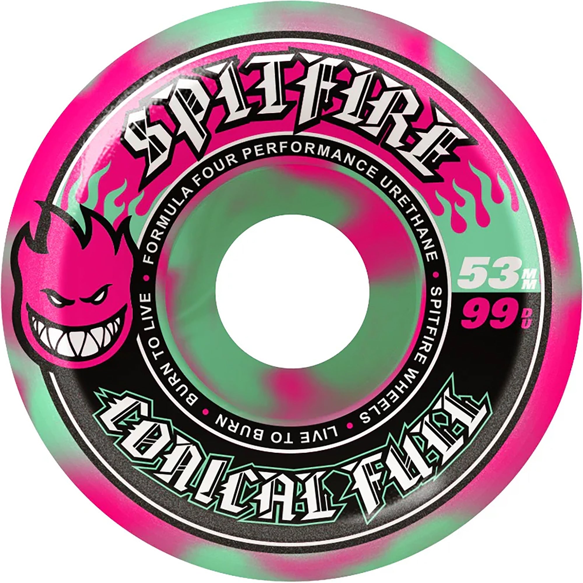 Spitfire Formula Four Conical Full Pink/Teal Swirl 99du Skateboard Wheels 53mm