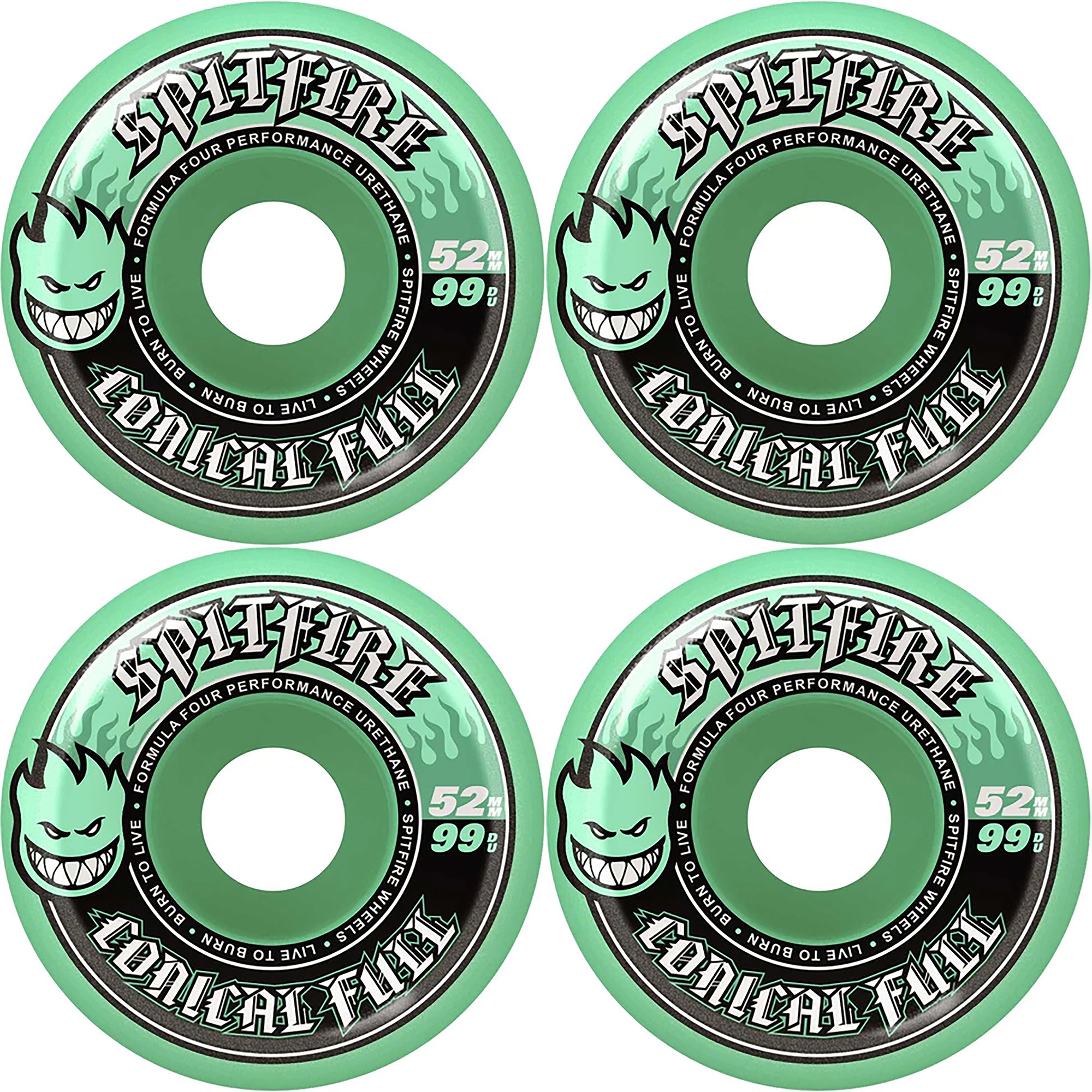 Spitfire Formula Four Conical Full Teal 99du Skateboard Wheels 52mm