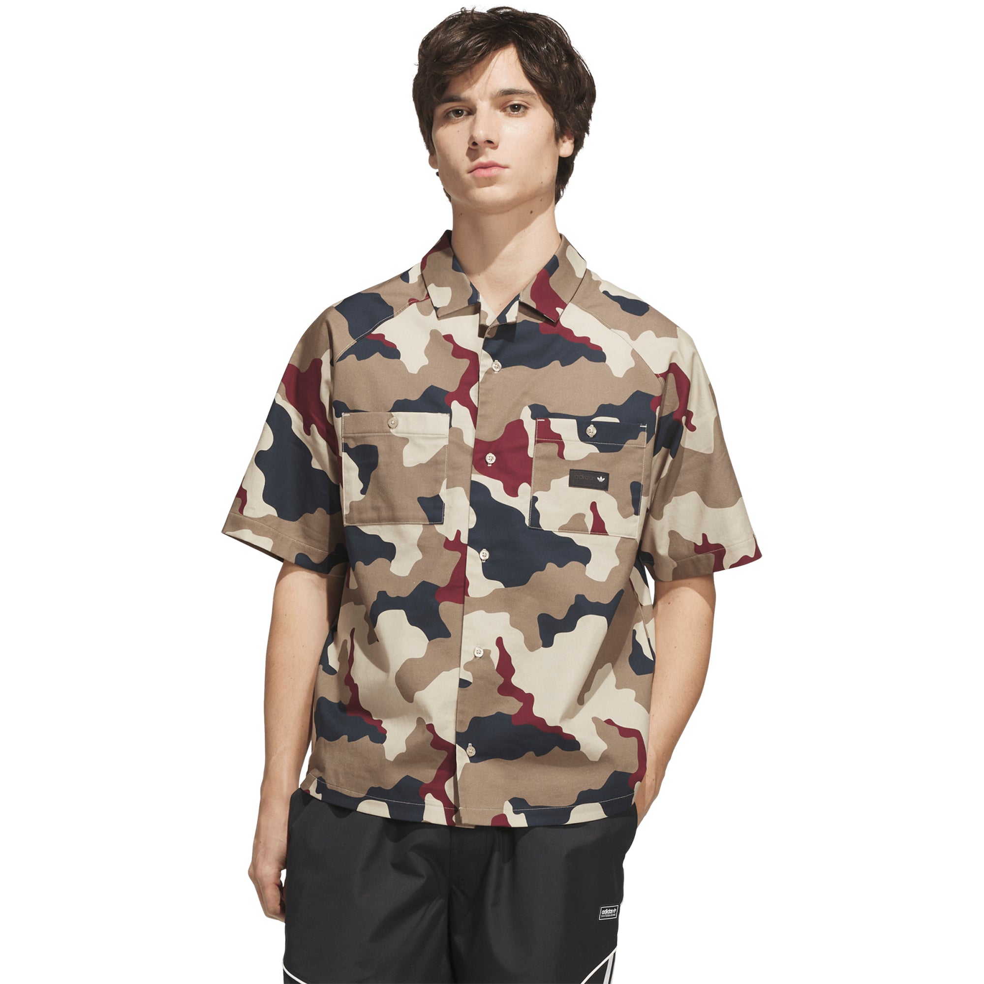 adidas FS+ Button Up Shirt Khaki Three/Khaki Six/Aurora Ink/Shadow Red