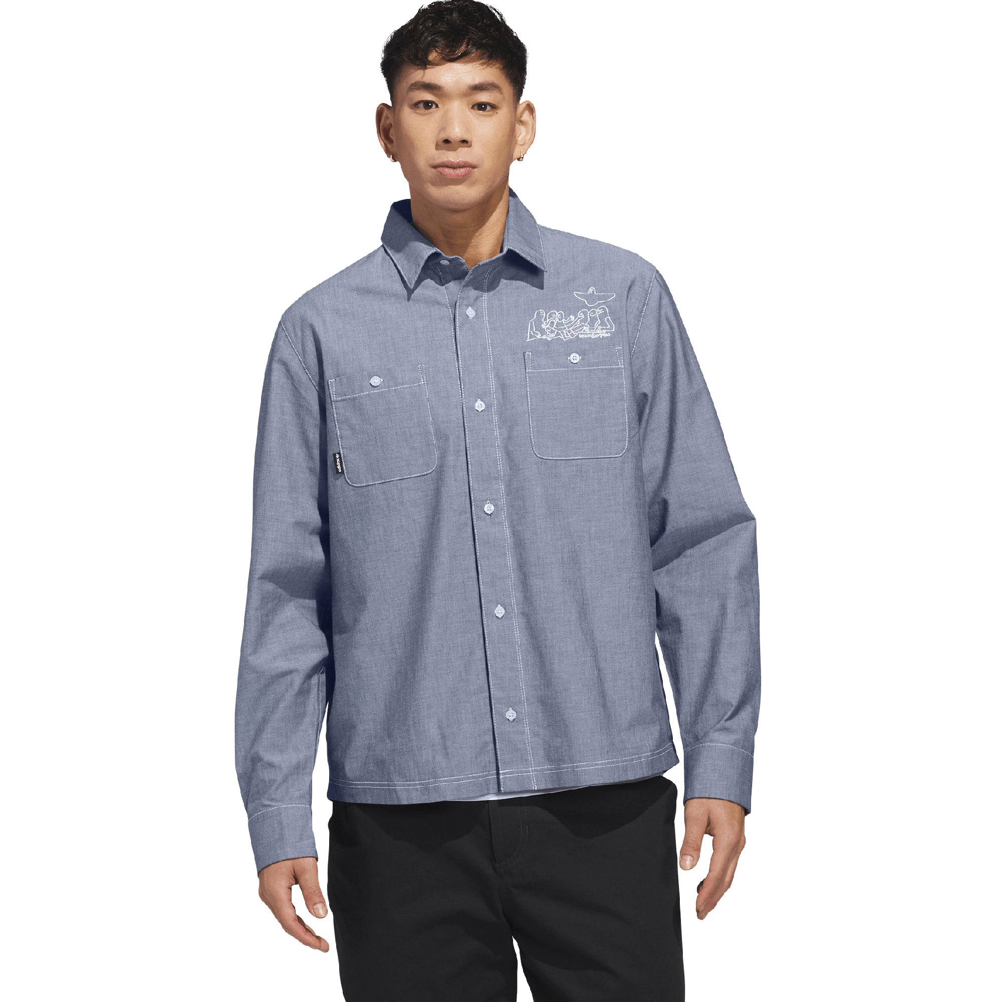 adidas x Mark Gonzales Long Sleeve Button Up Shirt Aurora Ivy/White