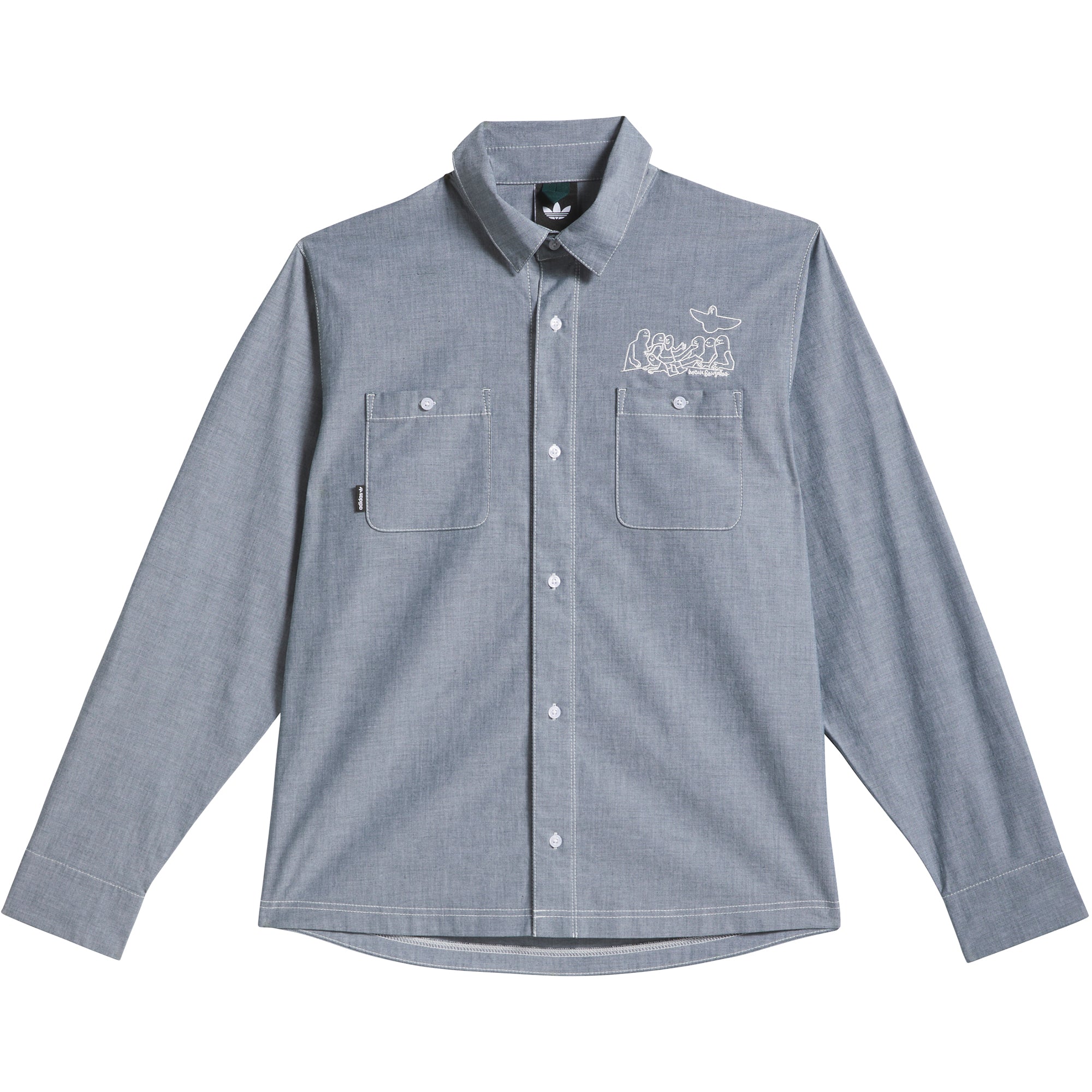 adidas x Mark Gonzales Long Sleeve Button Up Shirt Aurora Ivy/White