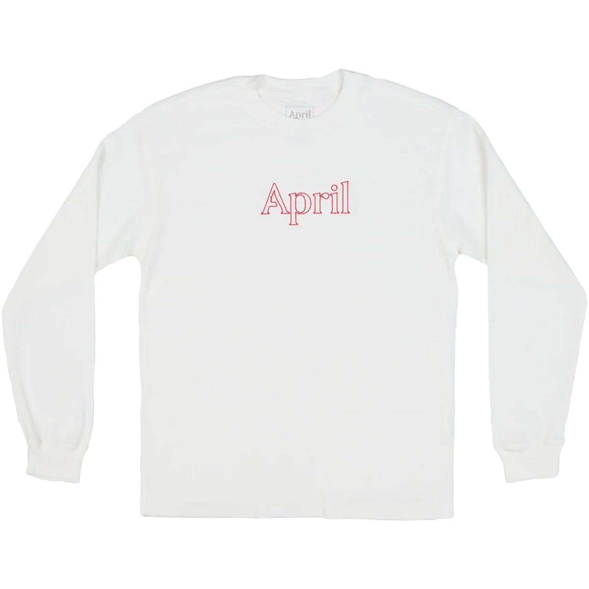 April Red Embroidered Thermal Longsleeve Tee White