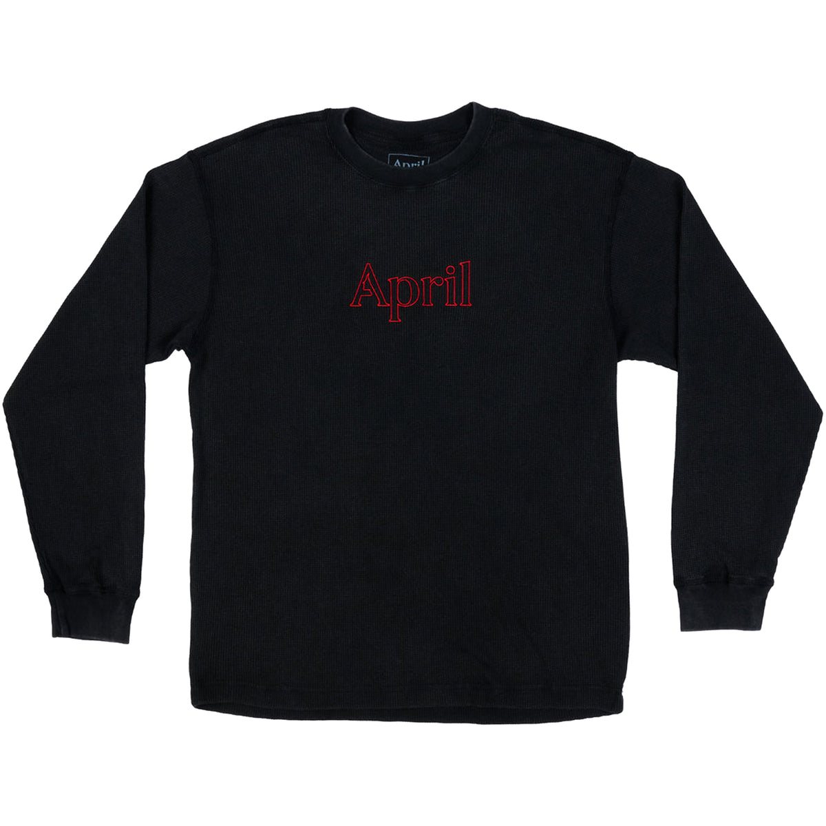 April Red Embroidered Thermal Longsleeve Tee Black