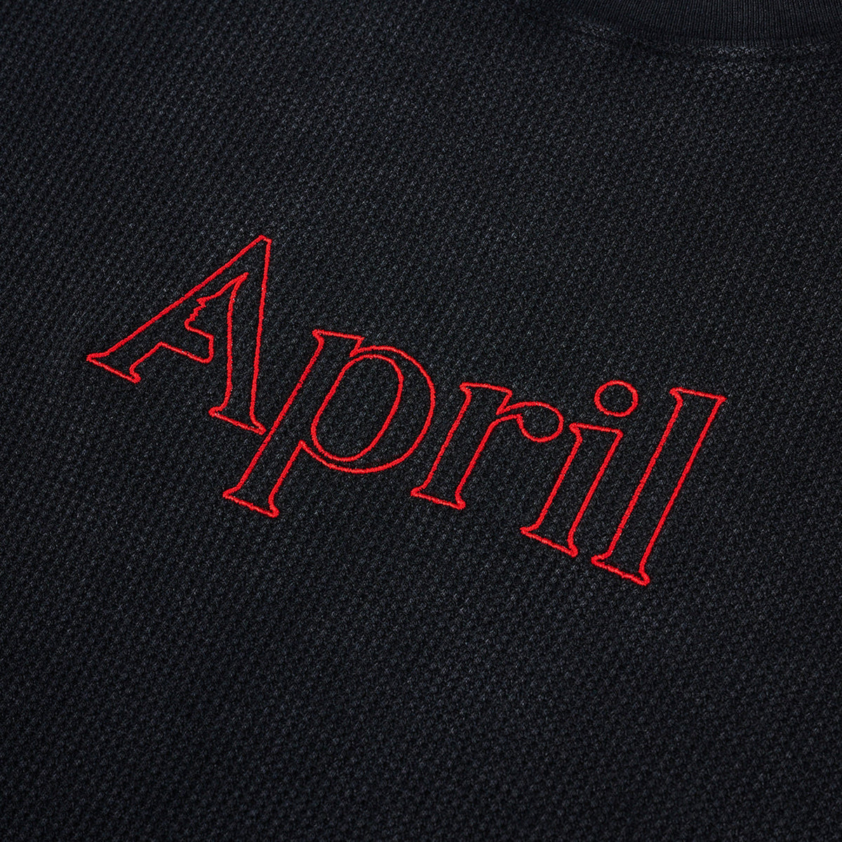 April Red Embroidered Thermal Longsleeve Tee Black