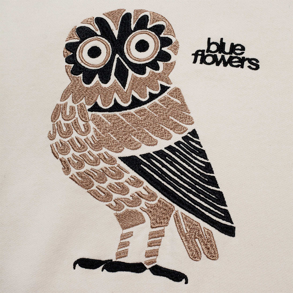 Blue Flowers Owl Sweatshirt Cream