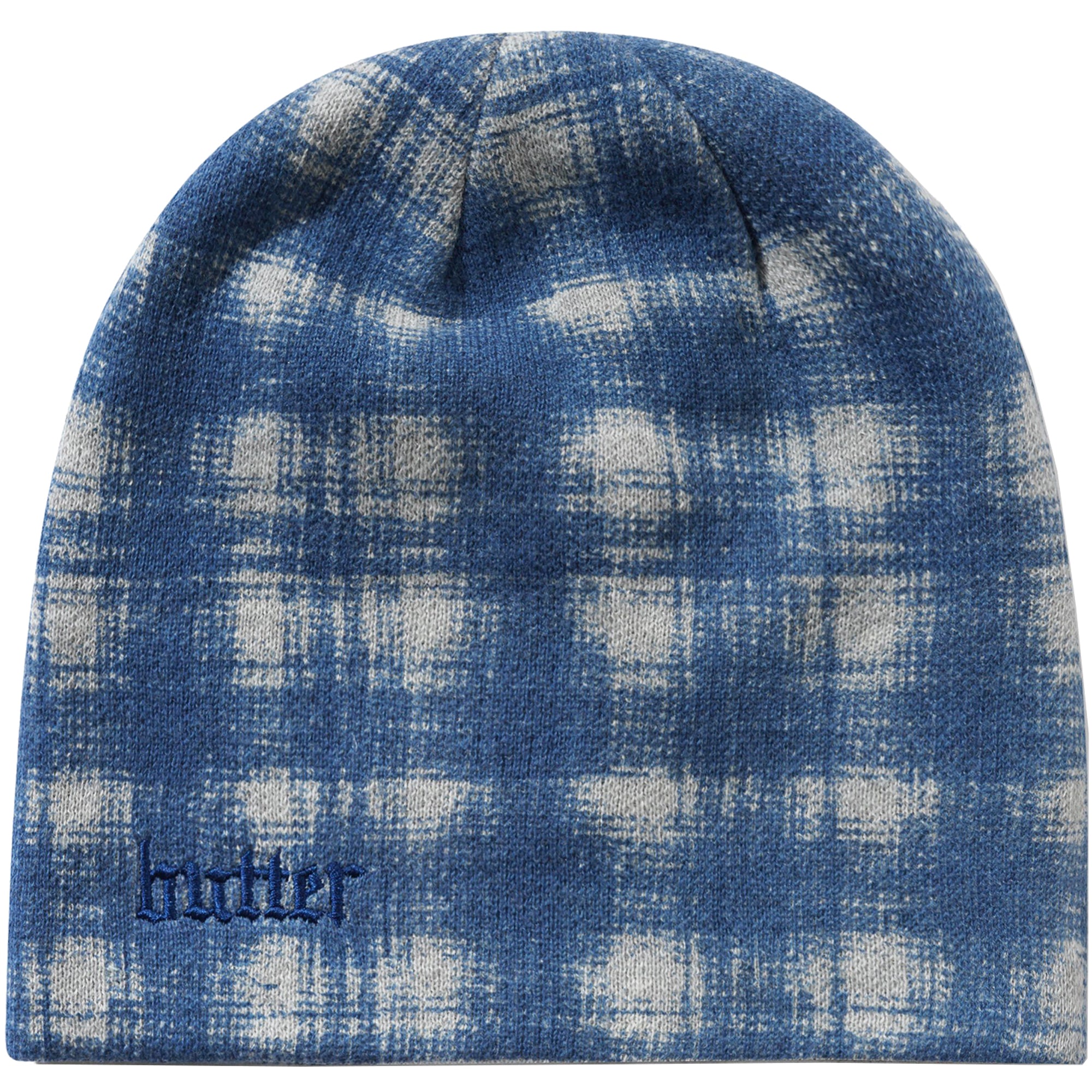 Butter Goods Plaid Skully Beanie Blue/Grey
