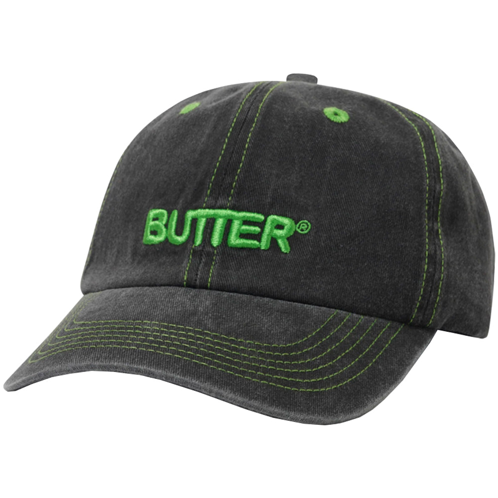 Butter Goods Rounded Logo 6 Panel Cap Washed Black