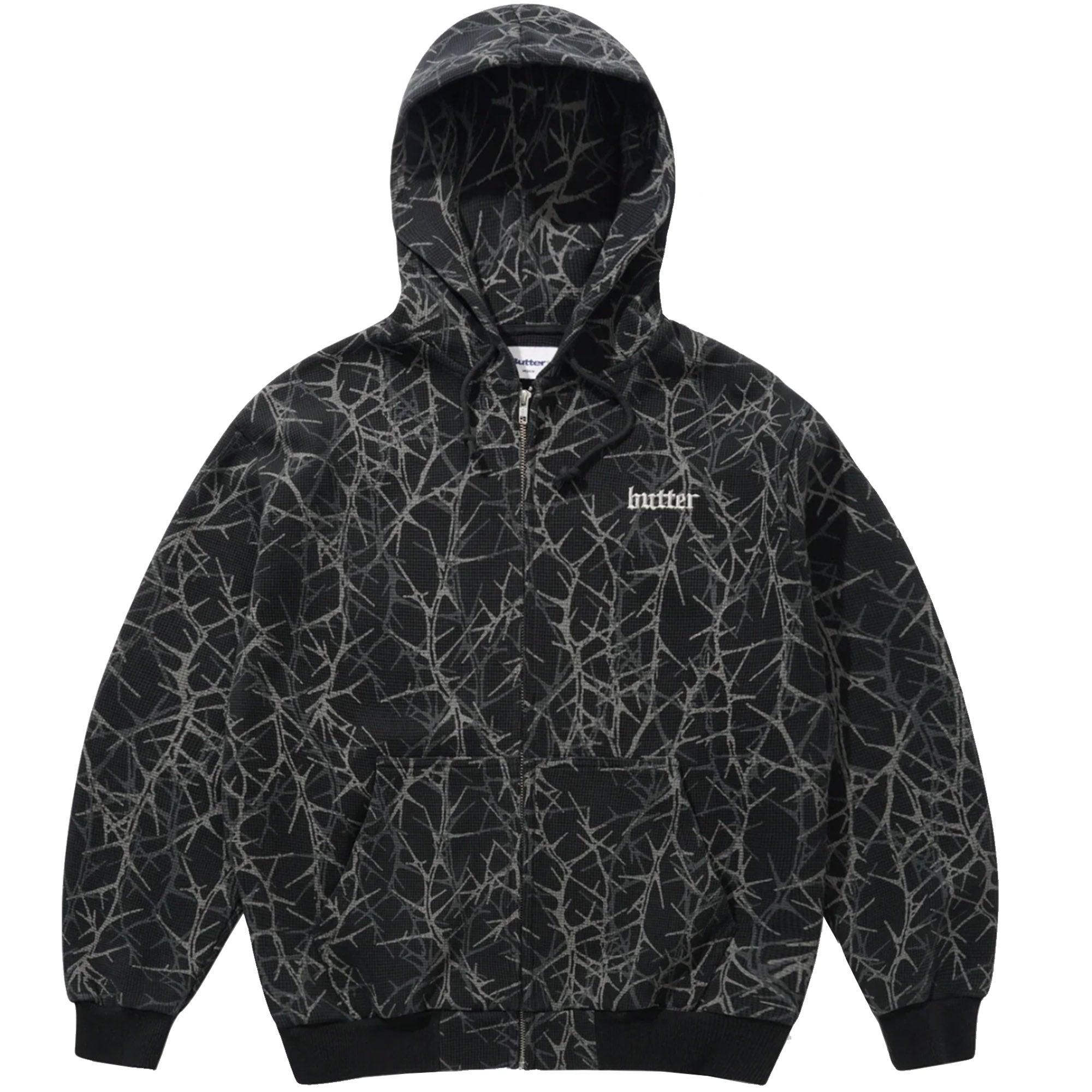 Butter Goods Thorn Camo Waffle Zip-Thru Hood Black