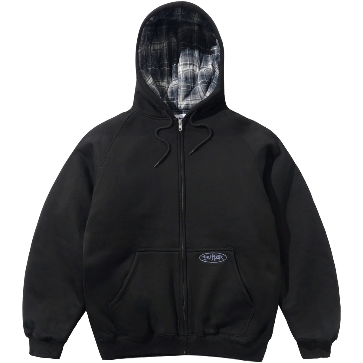 Butter Goods Plaid Lined Zip-Thru Hood Black