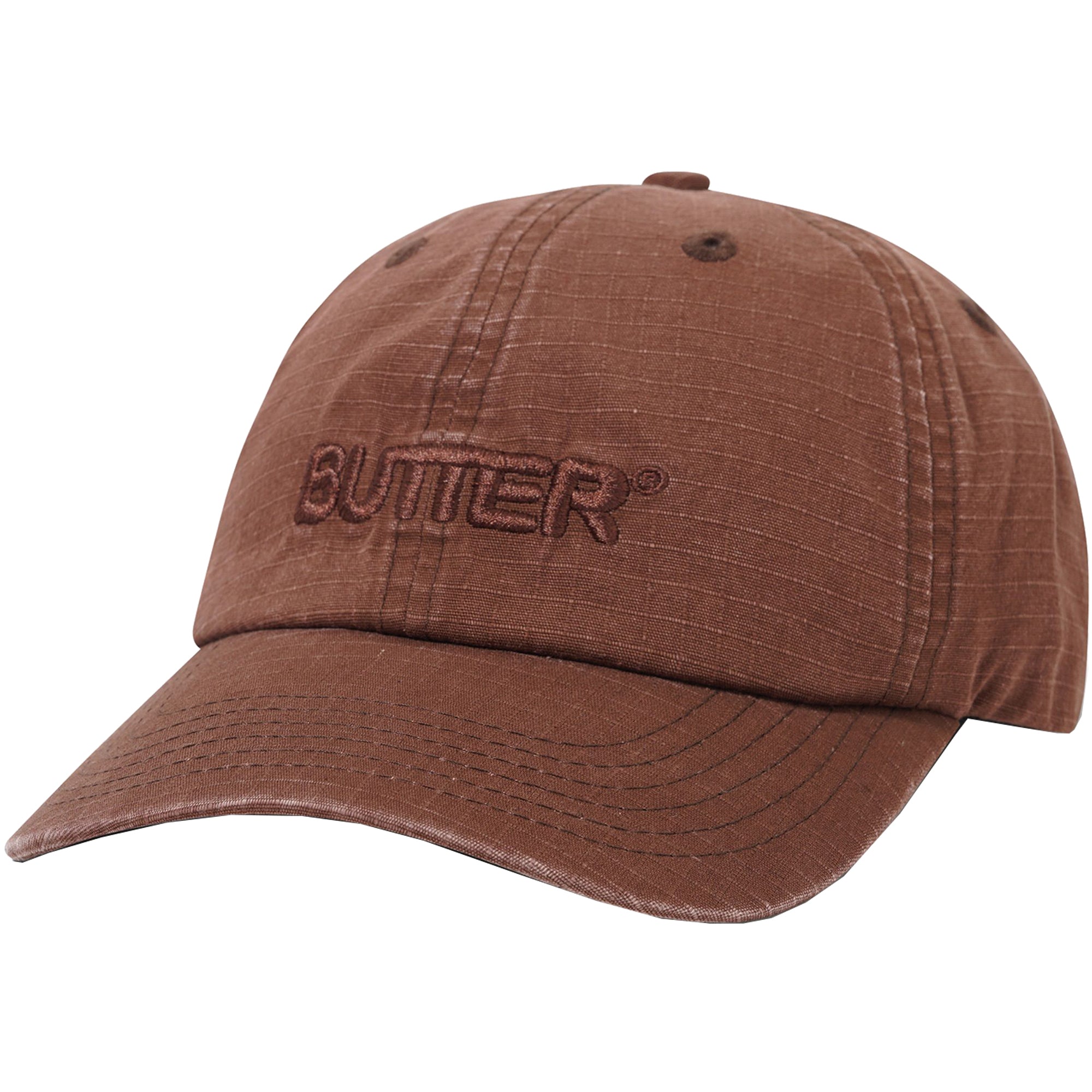 Butter Goods Ripstop Rounded Logo 6 Panel Cap Washed Brown