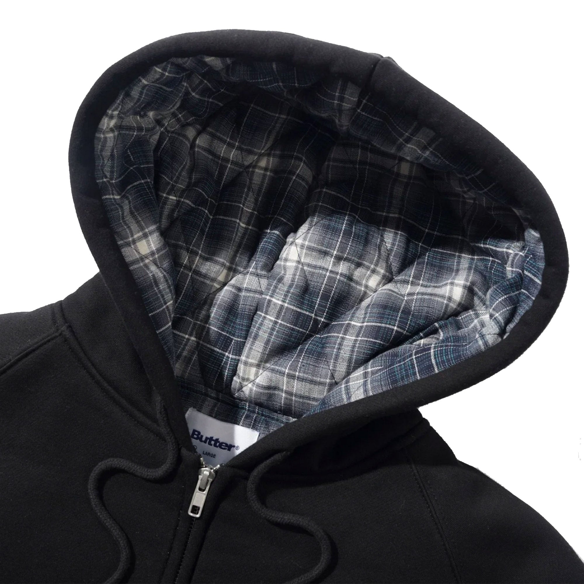 Butter Goods Plaid Lined Zip-Thru Hood Black