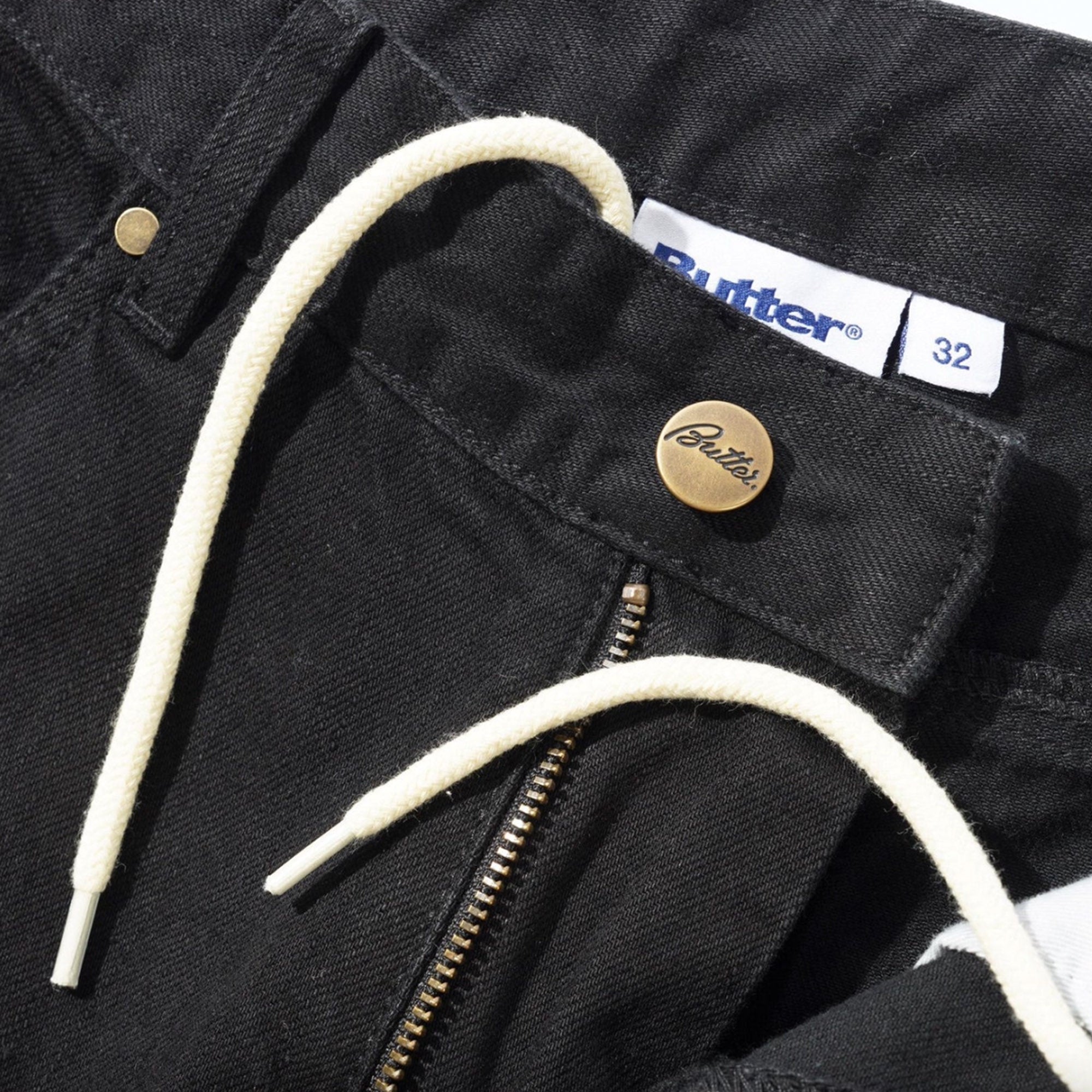 Butter Goods Wide Cut Denim Jeans Flat Black Selvedge