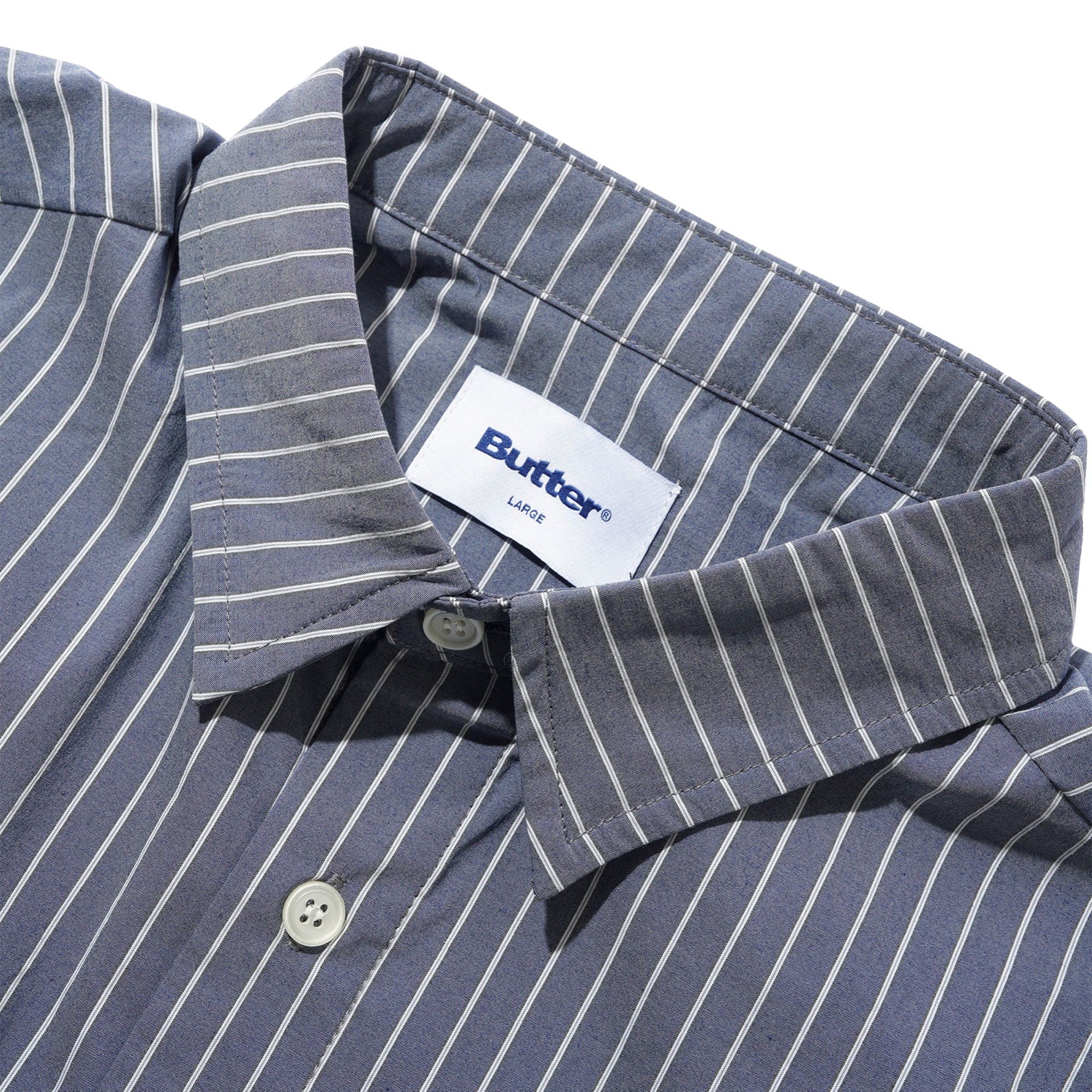 Butter Goods Vertical Stripe Short Sleeve Shirt Stone Blue
