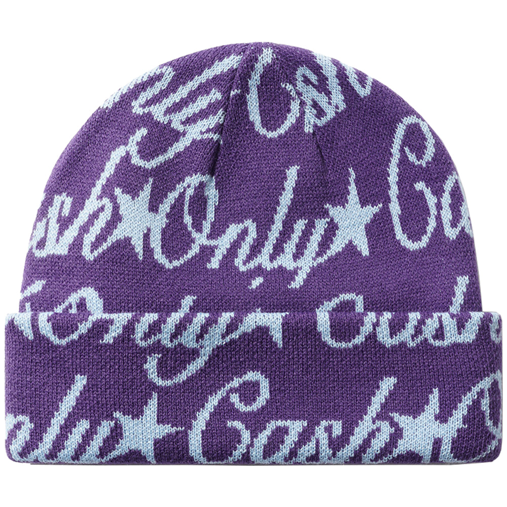 Cash Only Script Beanie Purple